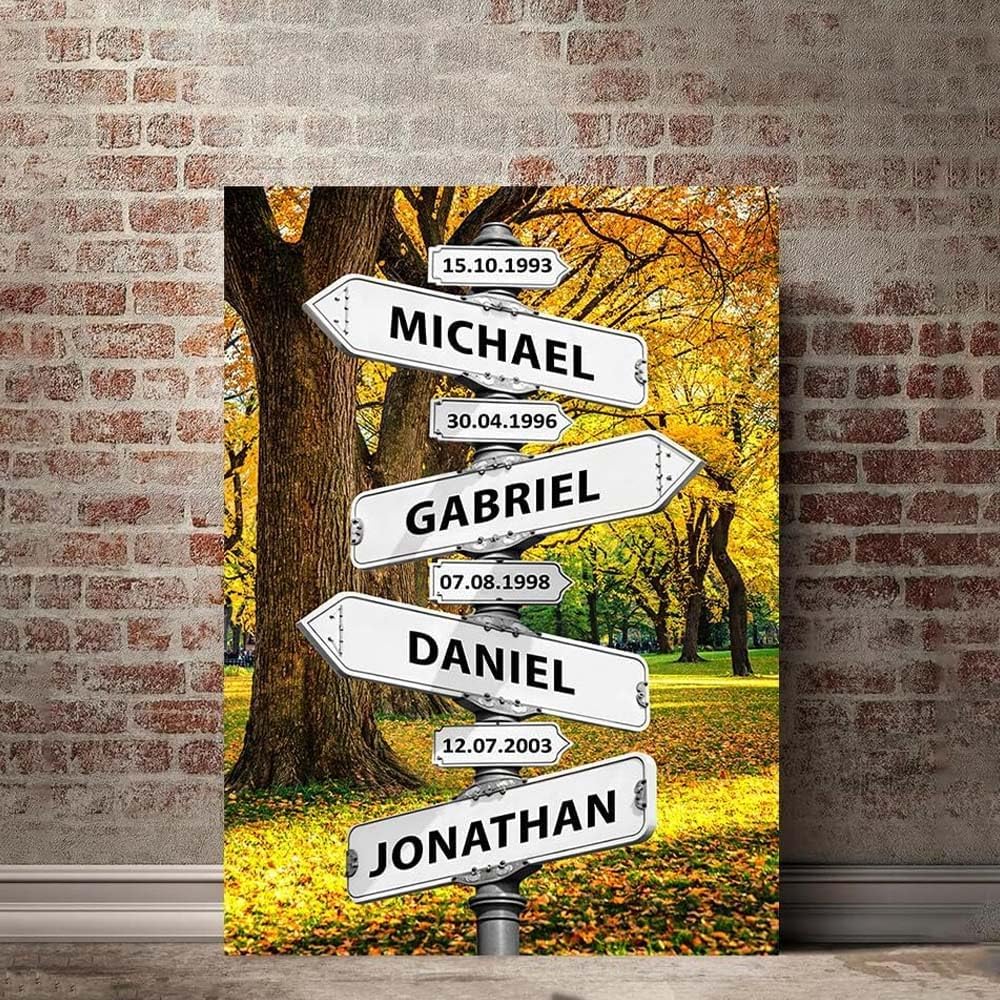 Personalized Family Street Sign Multi-Name Canvas Or Poster Wall Art, Street Sign Customized With Name, Best Gifts For Parents, Grandparents From Kids Daughter Son, Christmas Gift For Family #05