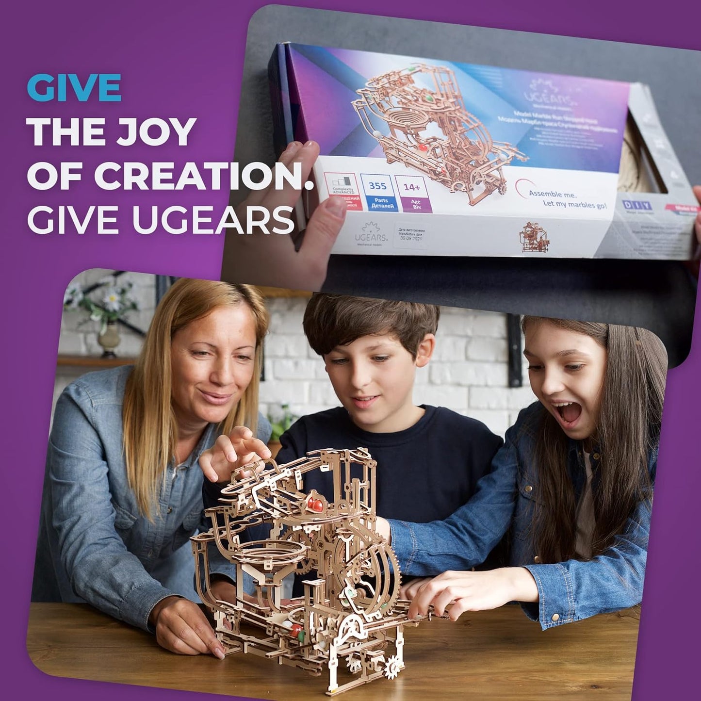 UGEARS Wooden Marble Run Stepped Hoist - Mechanical 3D Wooden Puzzles For Adults Kit, Fun DIY Model Kit Crafts for Adults - Unique Gift 3d Puzzle For Adults Marble Game for Hobby Enthusiasts - 355 Pcs