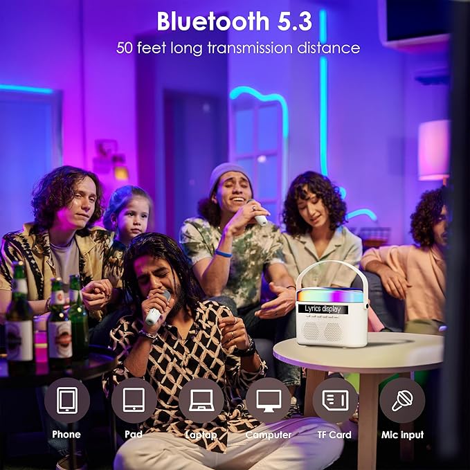 Karaoke Machine,Karaoke Machine with Lyrics Display,Portable Bluetooth 5.3 Karaoke Speaker with Upgraded Dual Speakers for Kids and Adults,with White Noise and Night Light Function