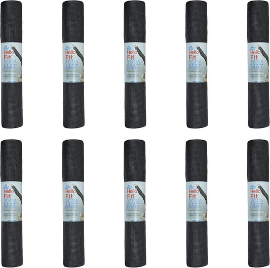 Hello Fit 10-Pack Yoga Mat, 68" x 24" Non Slip Exercise Mat, 4mm Thick Gym Mat for Fitness and Stretching, Bulk Non Toxic Yoga Mats for Schools and Studios