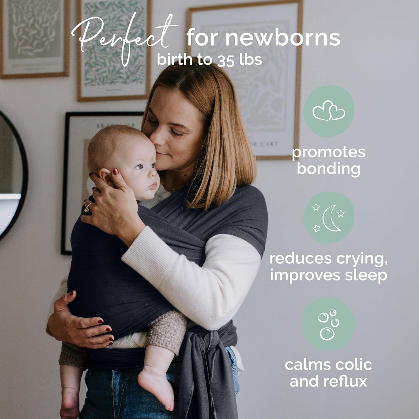 Boba Baby Wrap Carrier – Original Baby Sling Carrier for Newborns (7–35 lbs), Soft, Secure, Hands-Free & Ergonomic, Ideal for Comfortable Bonding, New Parents (Serenity Charcoal)