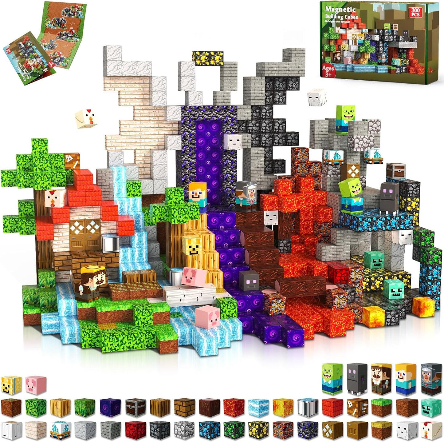 300 PCS 0.8in Magnetic Blocks - Magnet Toys for Kids, Magnetic Building Blocks Cubes, Stacking Magnets, School STEM Toys Birthday Gifts for Boys and Girls Age 3+ Years Old (Theme: Portal)