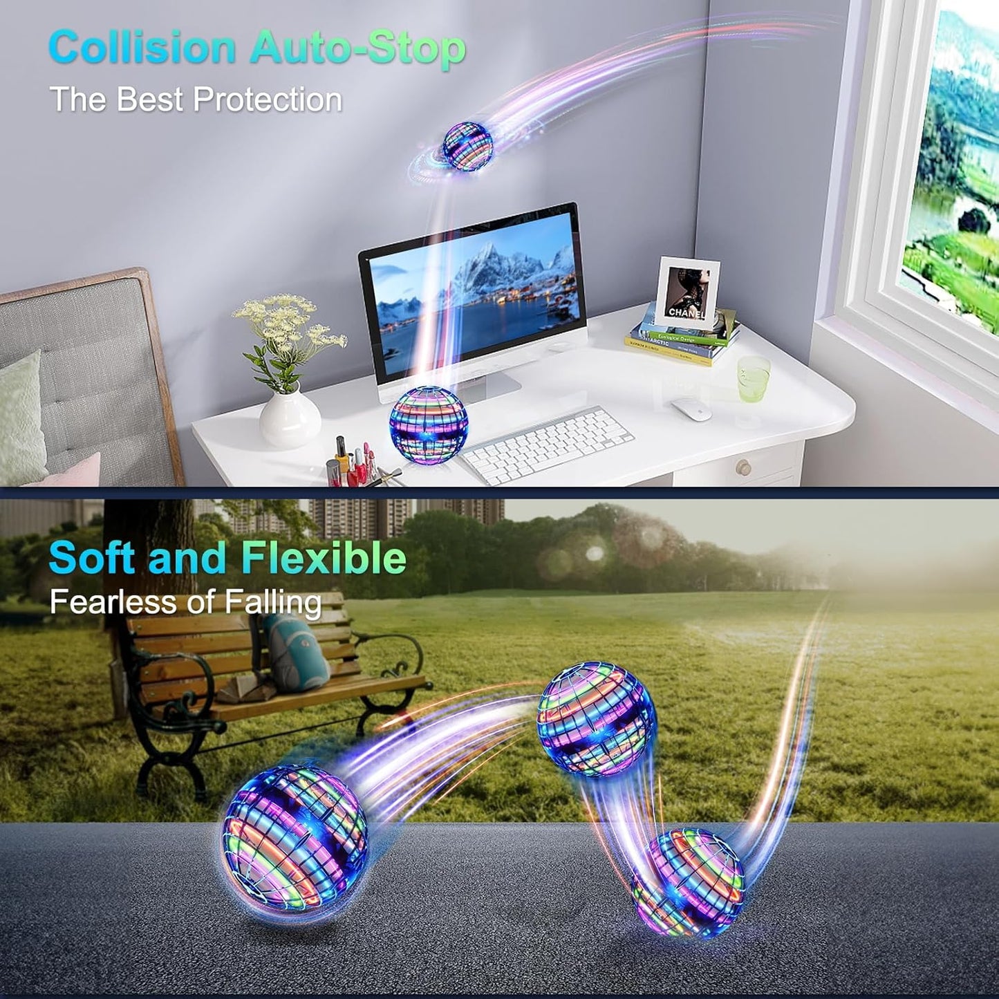 Flying Orb Ball (Blue, 2025 Upgraded) with Dazzling Lights, Magic Hover Spinner, Cool Boomerang Drone, Floating Cosmic Globe, Kids Toys Gifts for 6 7 8 9 10 Year Old Boys Girls