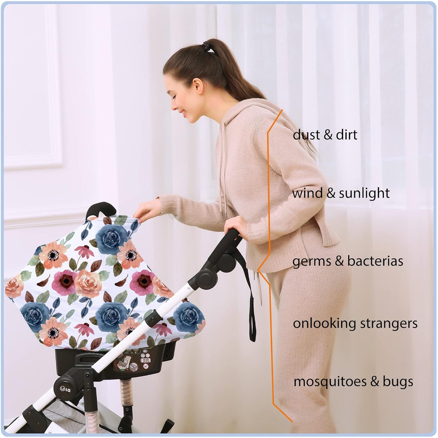 Car Seat Covers for Babies - Multi- use Nursing Carseat Canopy, Breastfeeding Covers, Baby Shower Gifts for Boys and Girls (Colourful Rose)