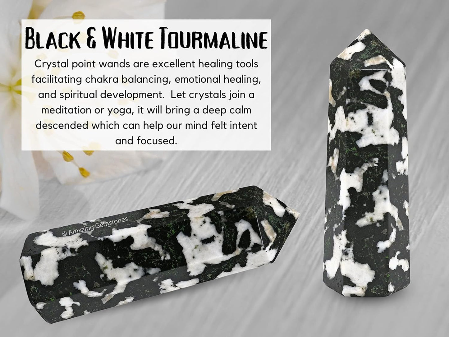 Amazing Gemstone Black and White Tourmaline Crystal Towers ~ Natural Healing Crystal Point Obelisk for Reiki Healing and Crystal Grid (3- Inch)
