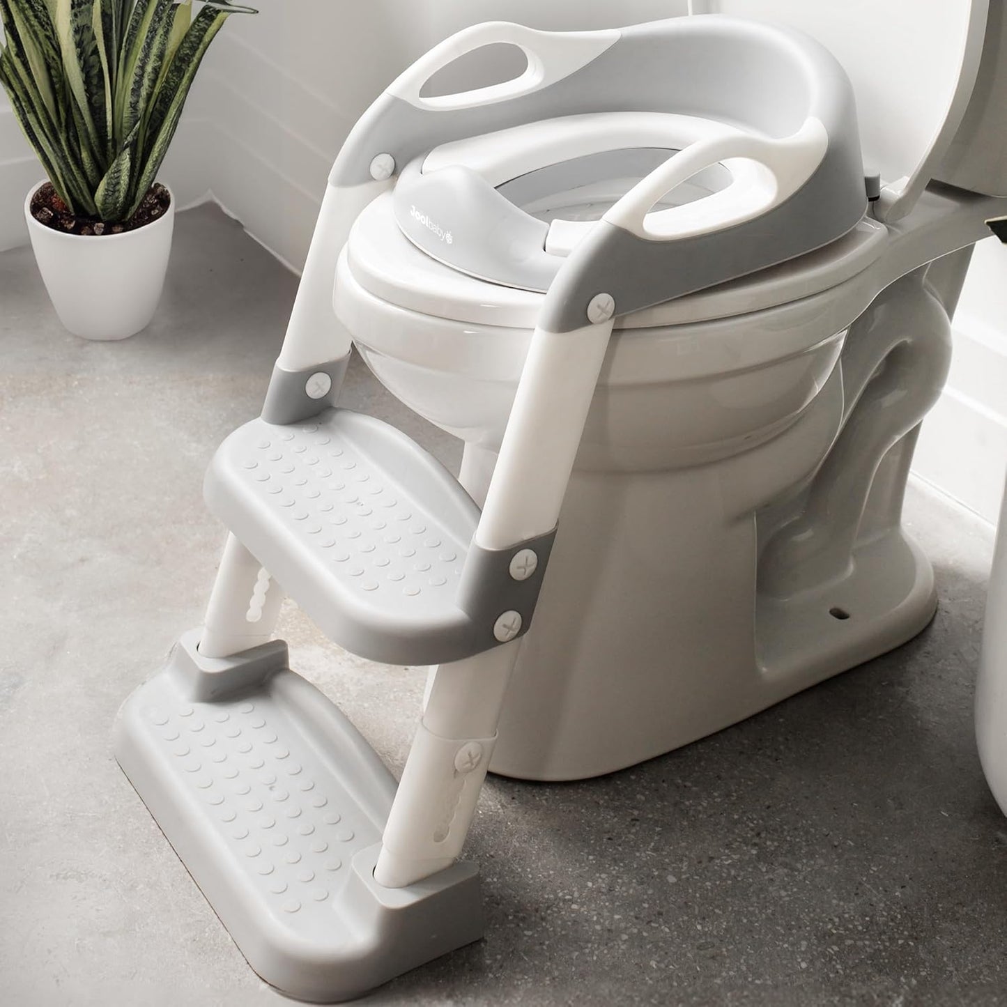Jool Baby Potty Training Seat with 2 Step Ladder for Toddlers - Soft Cushioned Seat & Splash Guard, Adjustable Height (Gray)