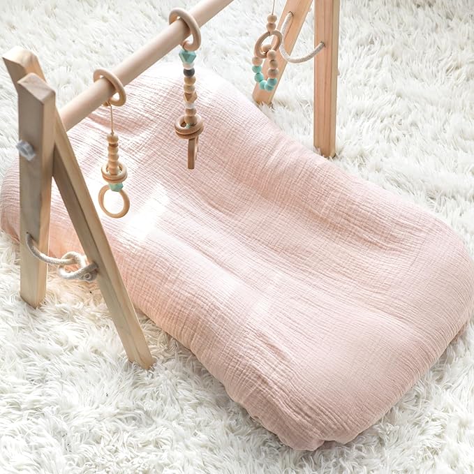 Hooyax Baby Lounger Cover 2 Pack - 100% Muslin Cotton Newborn Lounger Pillow Covers Only, Soft Breathable Infant Lounger Cover with Reinforced Stitching, Fits Most Standard Baby Loungers (Pink Wheat)