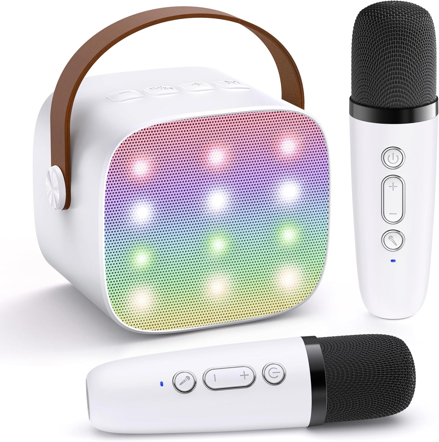YLL Mini Karaoke Machine for Kids Adults, Portable Bluetooth Speaker with 2 Wireless Microphones,Toys Birthday Gifts for Girls 3, 4, 5, 6, 7, 8, 9, 10, 11, 12+ Years Old Toddler Teens(White)