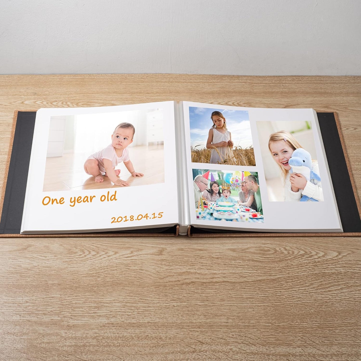 Large Photo Album Self Adhesive Scrapbook Album for 4×6 8×10 Pictures DIY Magnetic Linen Cover Album 60 Pages for Family Wedding Gifts with Metal Pen and Plastic Board