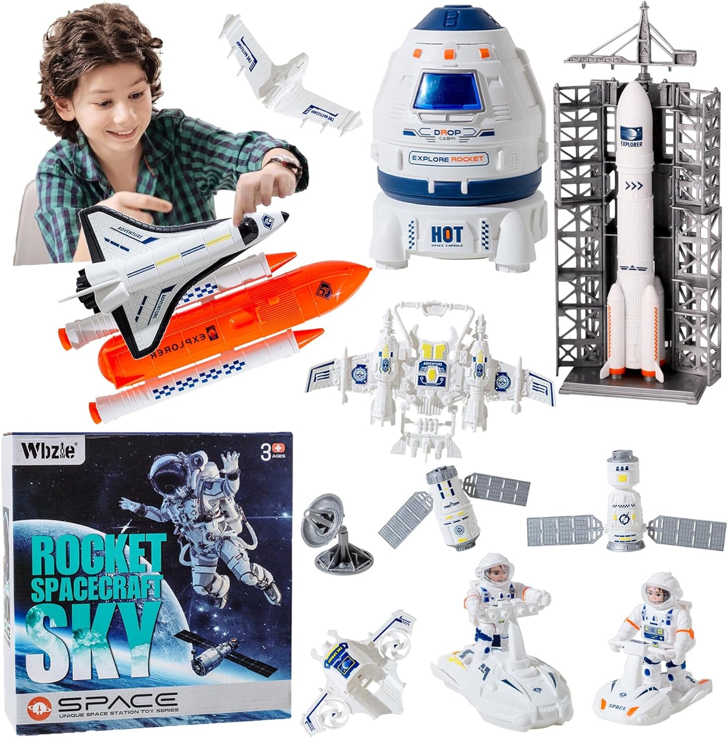 Concentration, Focus Space Toys, for Kids, Space Capsule Toy, Educational, Concentration, Learning, Space Shuttle Toys Rocket Toy, StemToy with Aircraft, SpaceRover, Astronautsl