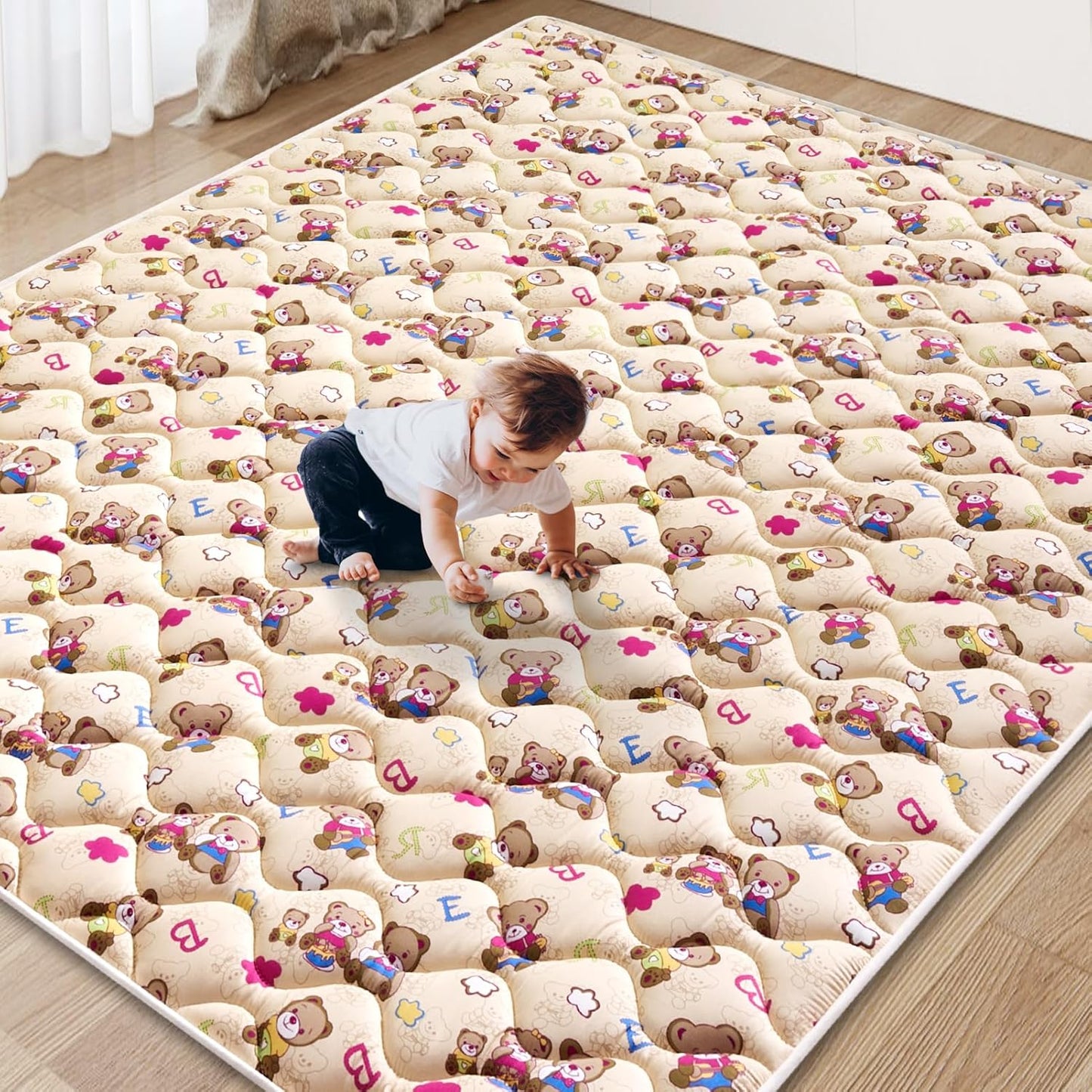 Vibe bear Baby Play Mat 6ft X 4ft, Thicker Foam One-Piece Crawling Mat, Extra Large Anti- Slip Crawling Mat Activity Playmats for Babies,Toddlers, Infants, Play & Tummy Time, IY-20