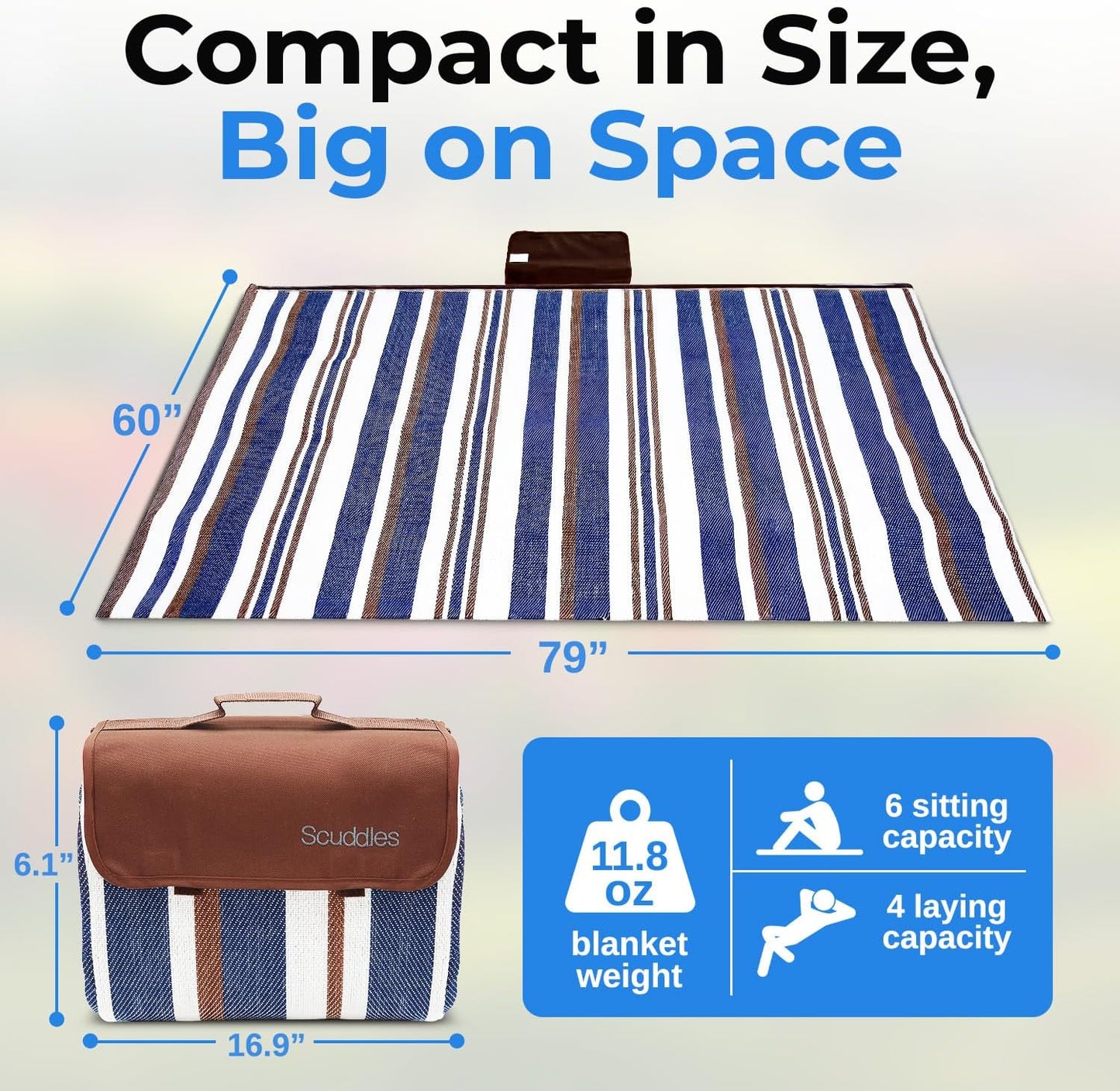 scuddles Extra Large Picnic & Outdoor Blanket Dual Layers for Outdoor Water-Resistant Handy Mat Tote Spring Summer Camping Blanket Great for The Beach