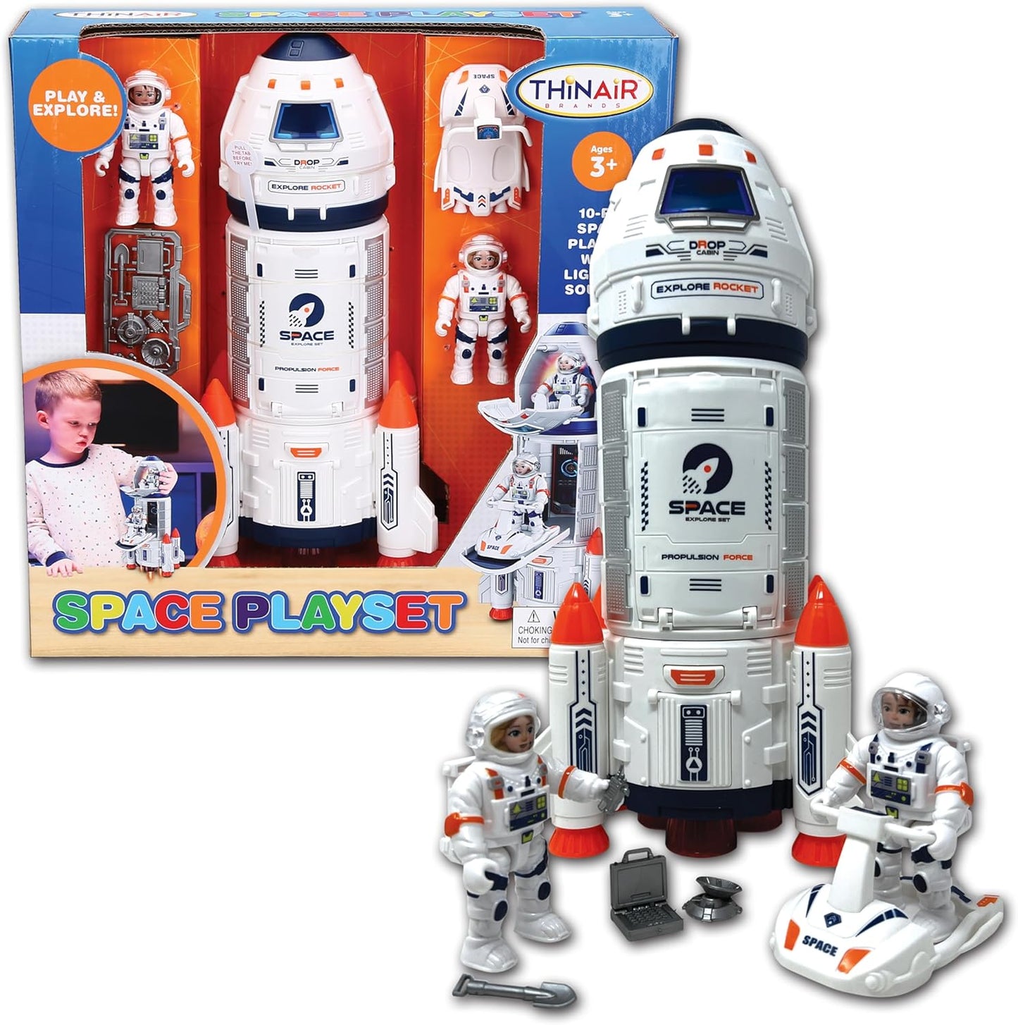 Nature Bound Playful Minds Rocket Ship Space Toy, Kids Spaceship Playset with Two Astronauts, Space Racer, and Accessories, Educational STEM Adventure