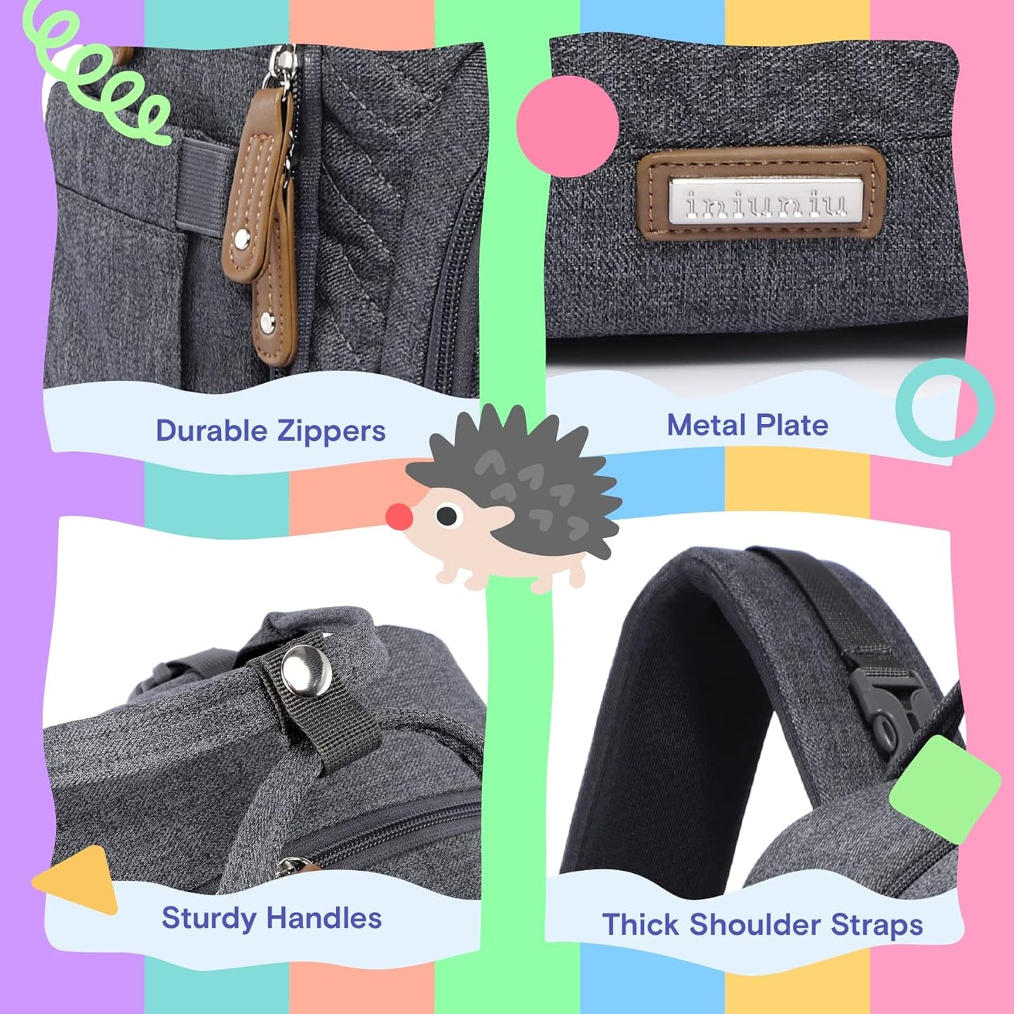 iniuniu Diaper Bag Backpack, 4 in 1 kit Large Unisex Baby Bags for Boys Girls, Waterproof Travel Back Pack with Diaper Pouch