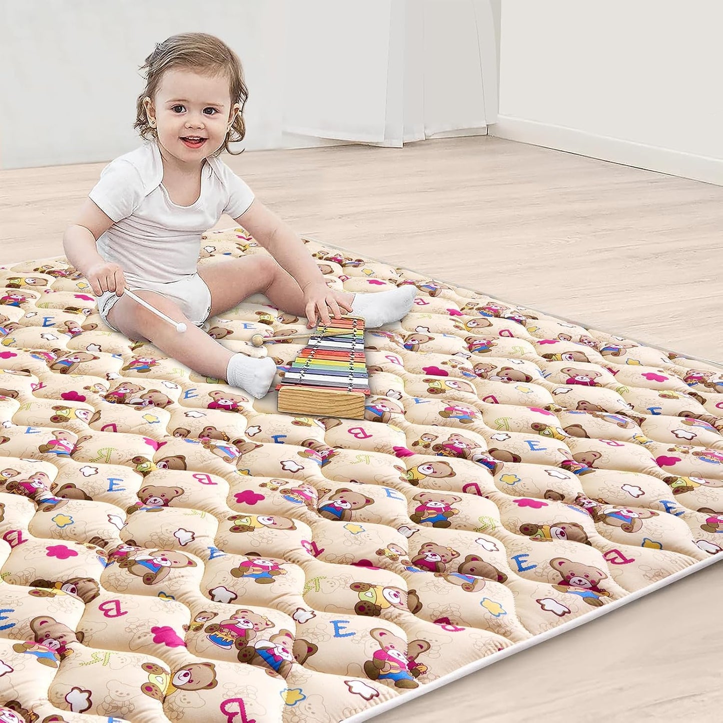 Vibe Bear High-Density Foam Baby Play Mat, 50x50 Inches Thicken One-Piece Comfortable and Soft Baby Playmat, Non Slip Washable Floor Mat for Infants, Toddlers