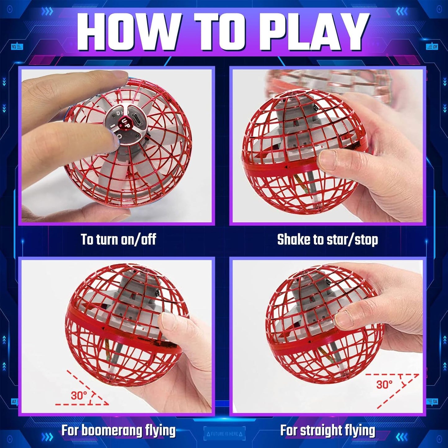 Sosuy 2025 Flying Orb Ball Toy - Christmas Novelty Hover Balls Galaxy Boomerang Hand Drone Orbit Magic Floating Mini Outdoor Fidget Stocking Stuffer for Boys Girls Teens Kids Father's Day（Red）