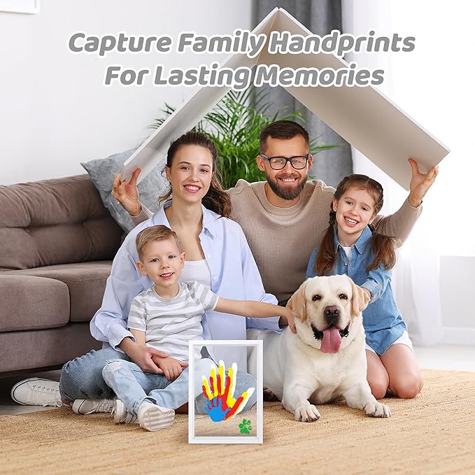 Family Handprint Kit, Hand Prints Keepsake Frame, DIY Craft Gift for New Parents & Mom & Baby, Grandparents, Mother's Day, Father's Day, Adoption Day, Anniversary, 6 Non -Toxic Paints (White)