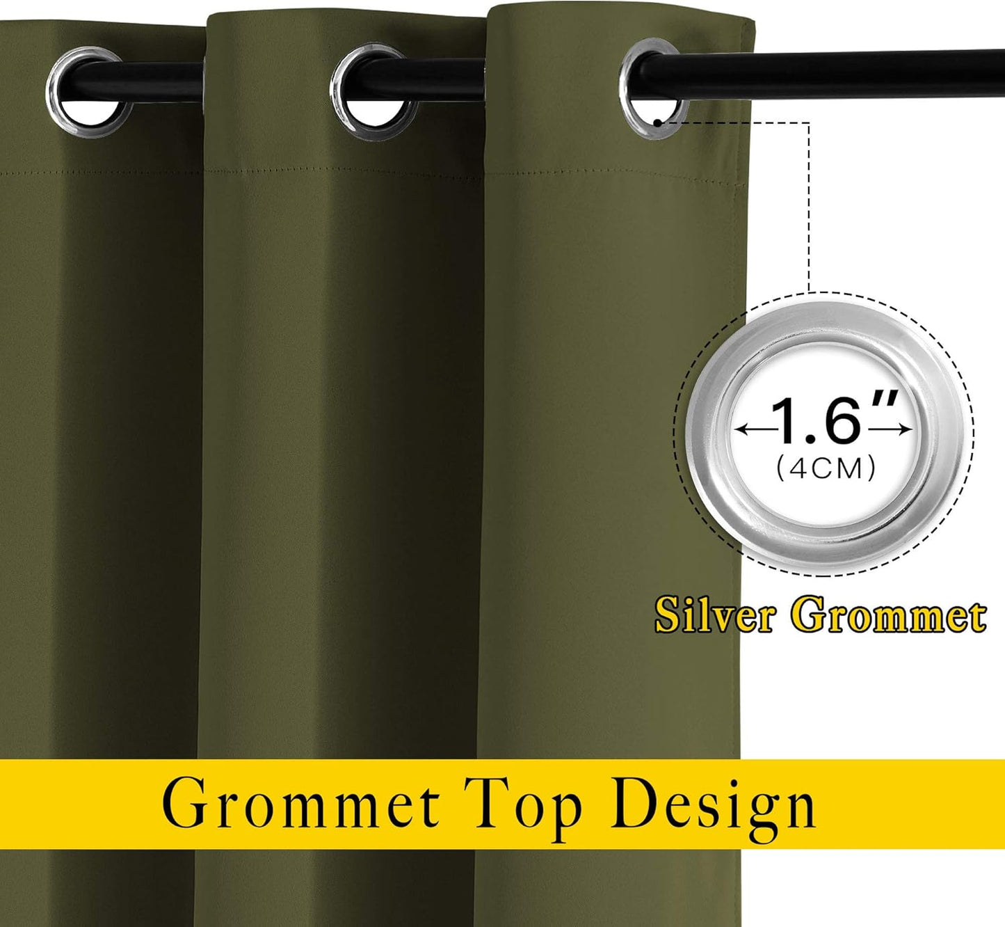 NICETOWN Room Darkening Curtains Extra Long 110 Inches, Grommet Thermal Insulated Weighted Window Treatments for Living Room/Farmhouse, W66 x L110, Olive, 2 Panels