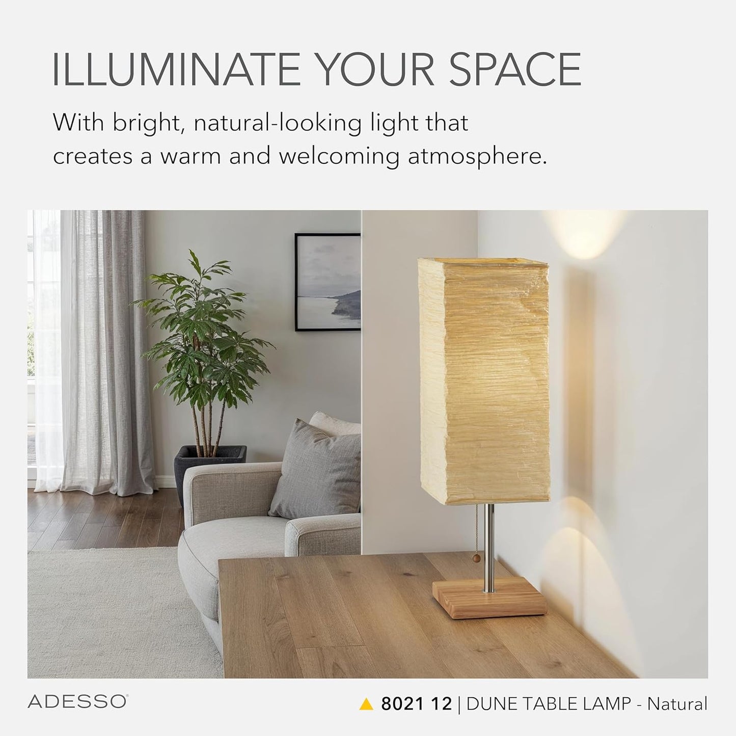 Adesso 8021-12 Dune Table Lamp, 25 in., 100 W Incandescent/ 26W CFL, Natural Rubber Wood/Steel Accents, 1 Table Lamp , White