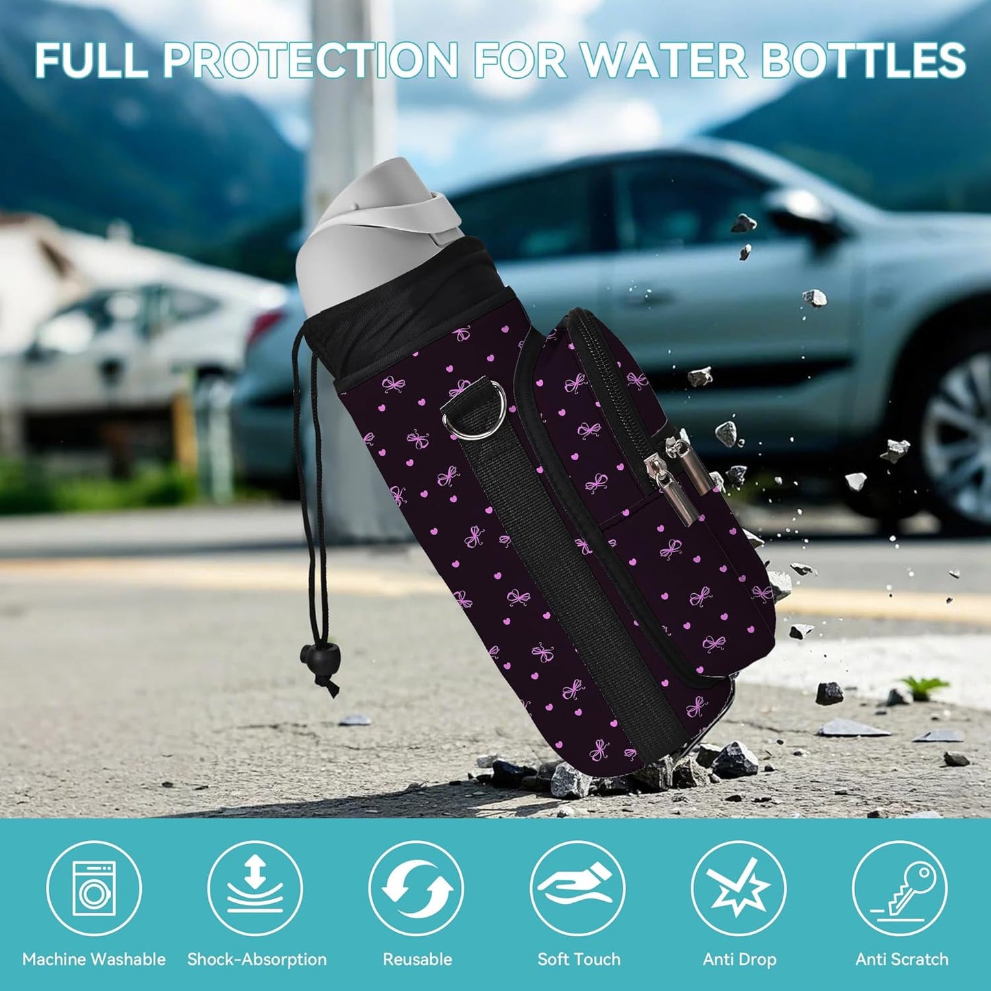 icolor Water Bottle Carrier Bag with Strap 25/32/40 oz Crossbody Bottle Holder with Phone Pocket Sling Sleeve Insulated Neoprene Water Bottle Pouch for Walking Travelling