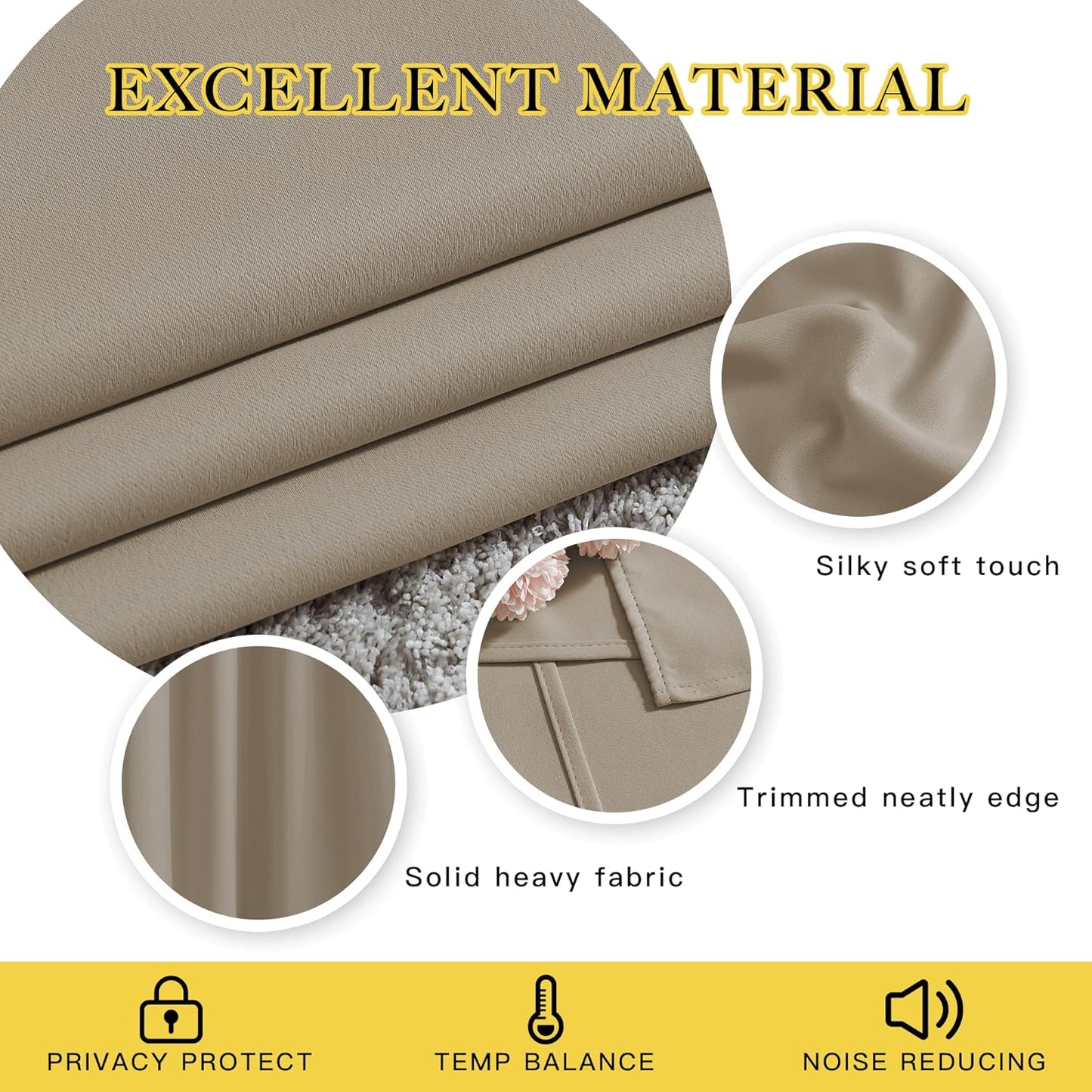 NICETOWN Blackout Taupe Curtains 84 inches Long, Grommet Room Darkening Thermal Insulated Sound Dampening Window Treatments for Bedroom/Home Office, 2 Panels, W46 x L84