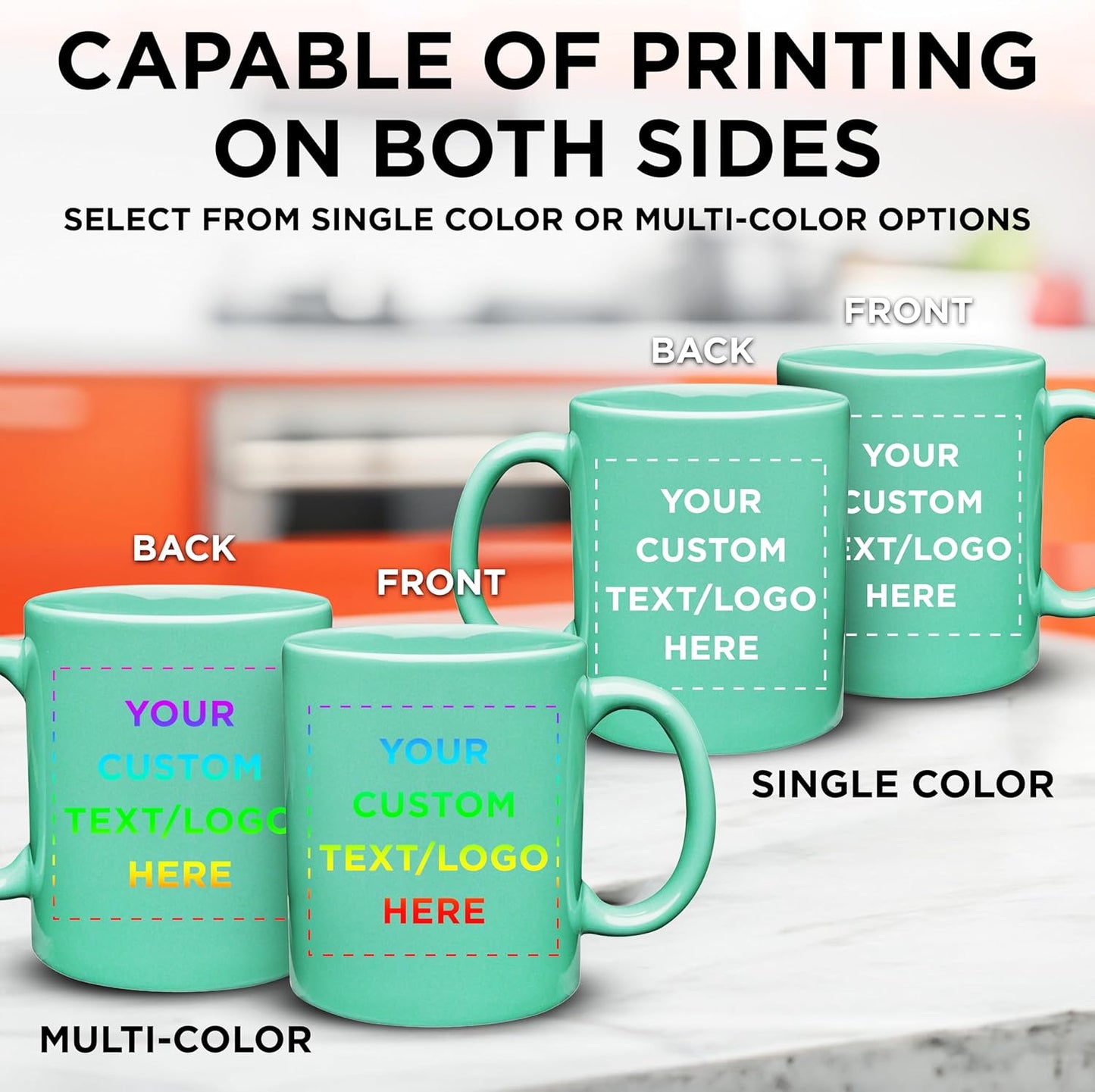 Custom Ceramic Coffee Mugs 11 oz. Set of 50, Personalized Bulk Pack - Coffee cup set, Iced coffee cup, Gaming mug - Teal