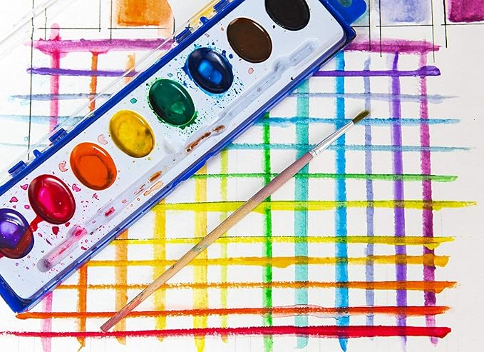 Color Swell Washable Bulk Watercolors, 18 pack, 8 Colors, Wood Brush, Classroom Bulk Pack - Bulk Watercolors