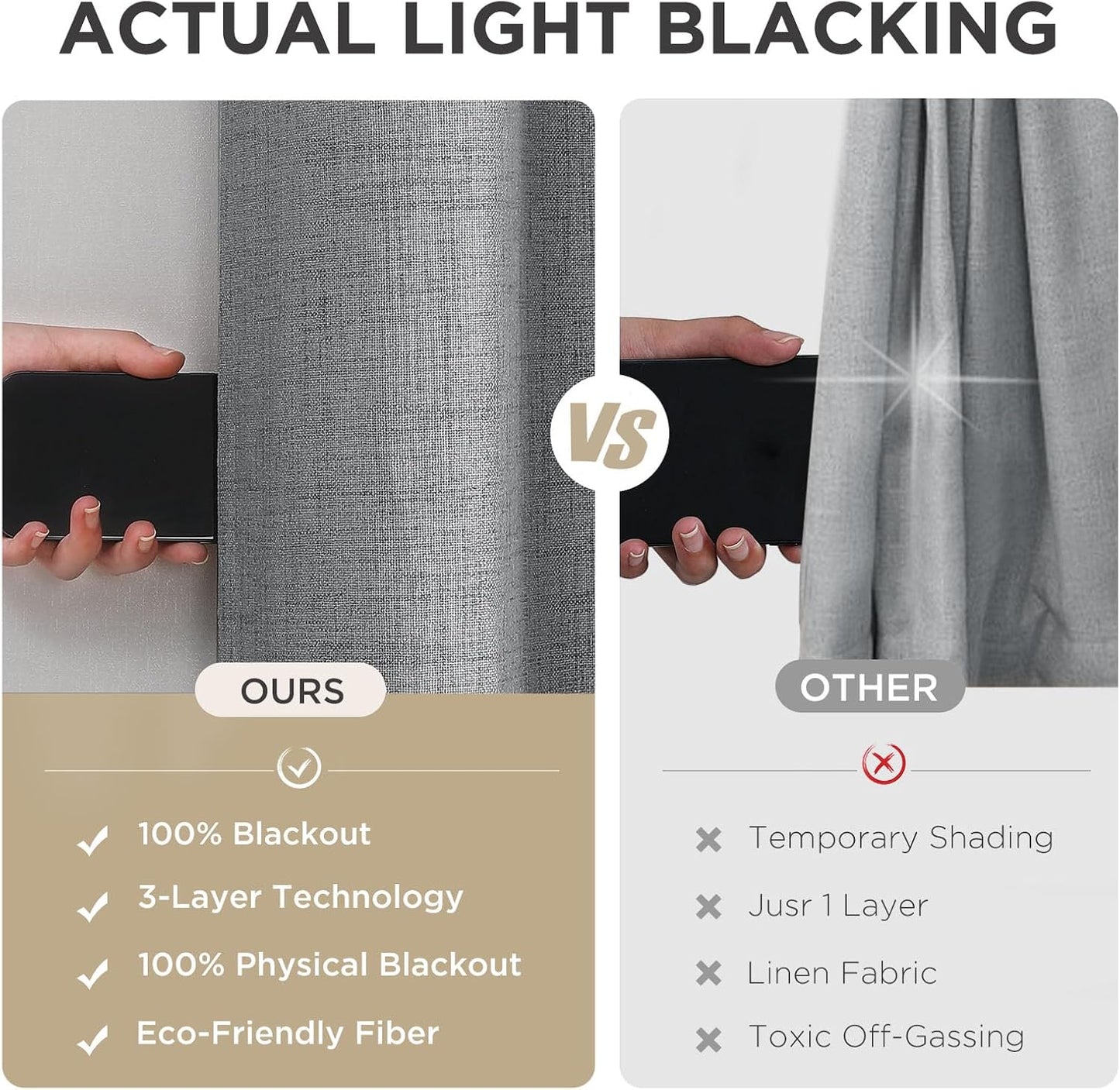 Joydeco Blackout Curtains 120 Inches Long 2 Panels Burg, Room Darkening Curtains for Bedroom, 100% Black Out Textured Thermal Drapes Privacy Protection 2 Panels Set(W52 x L120 Inch, Light Grey)