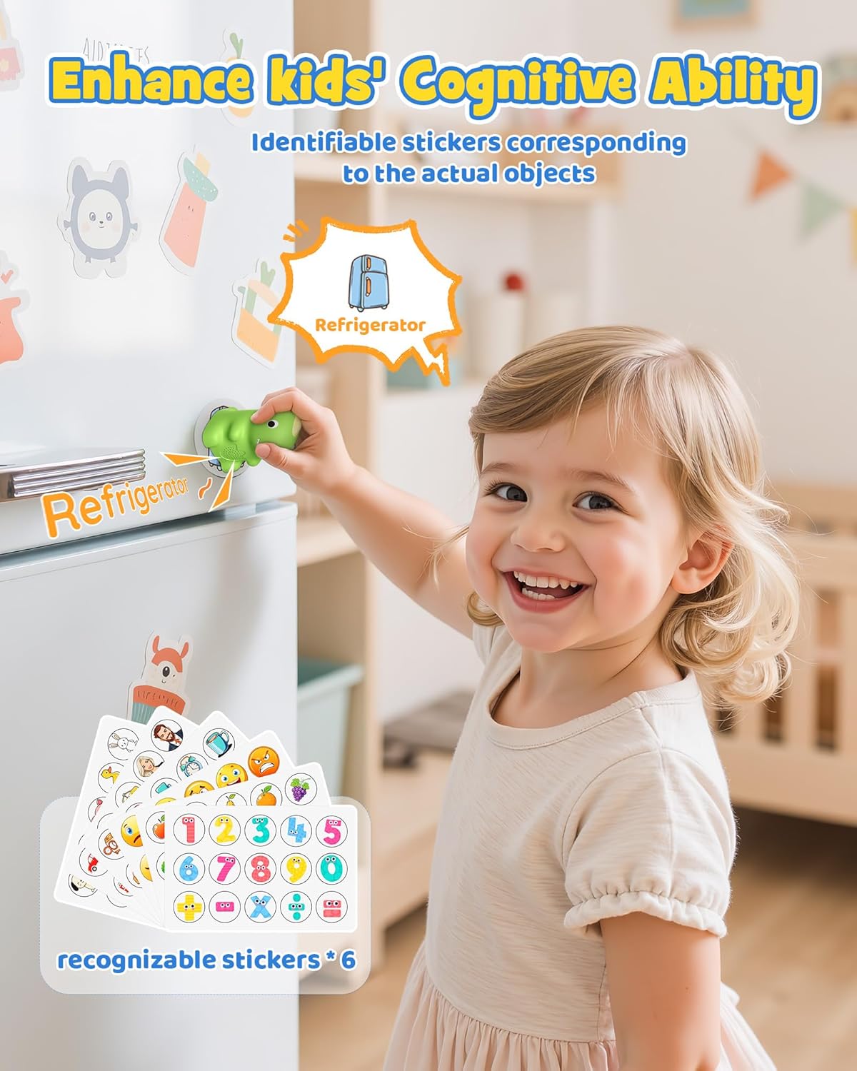 Dinosaur Talking Pen with Phonics Cards, Montessori Toys for Toddlers, Autism Sensory Interactive Toys, Educational Birthday ABC 123 Learning Set, 73PCS Flash Cards & 6 Stickers