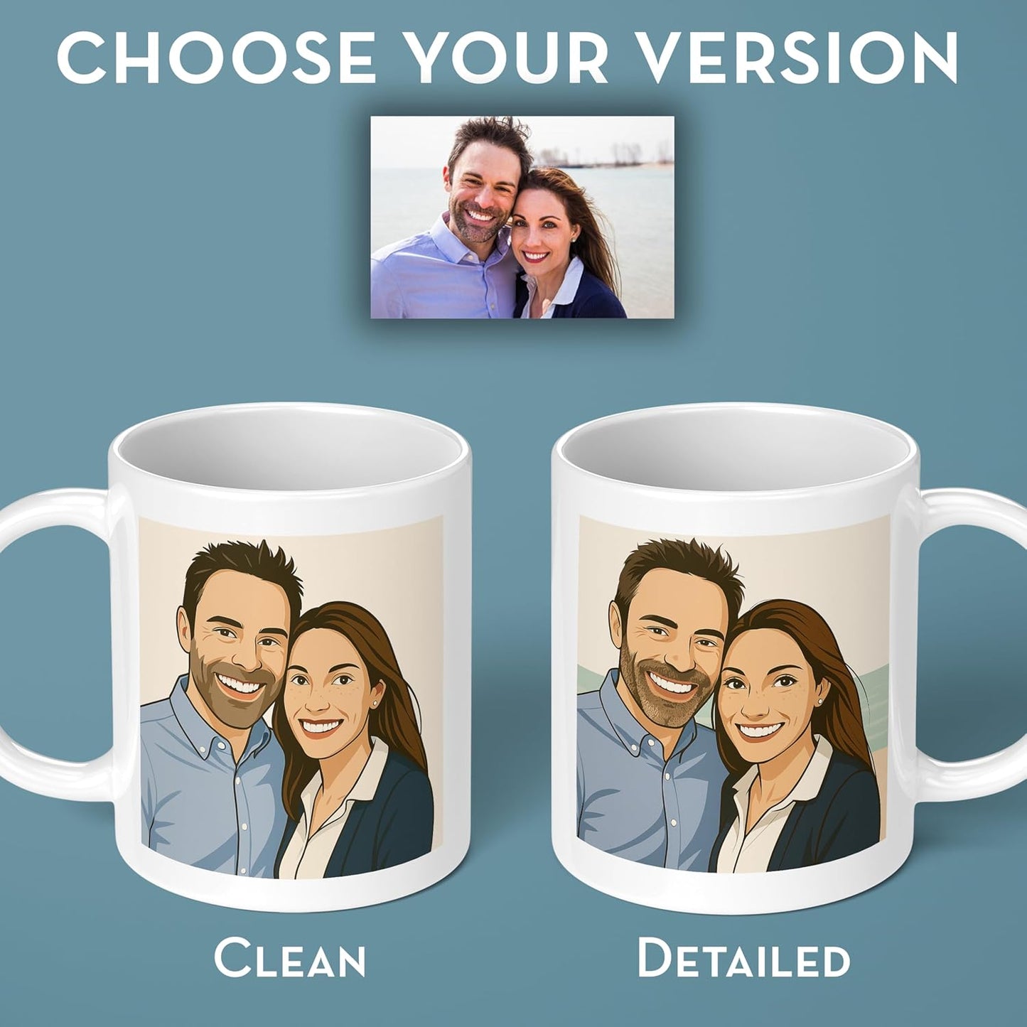 Personalized Coffee Mug, Custom Drawing Portrait Gift, Funny Customized Coffee Gift for Men & Women, Custom Mugs with Pictures, Navy 11oz Father's Day Mug