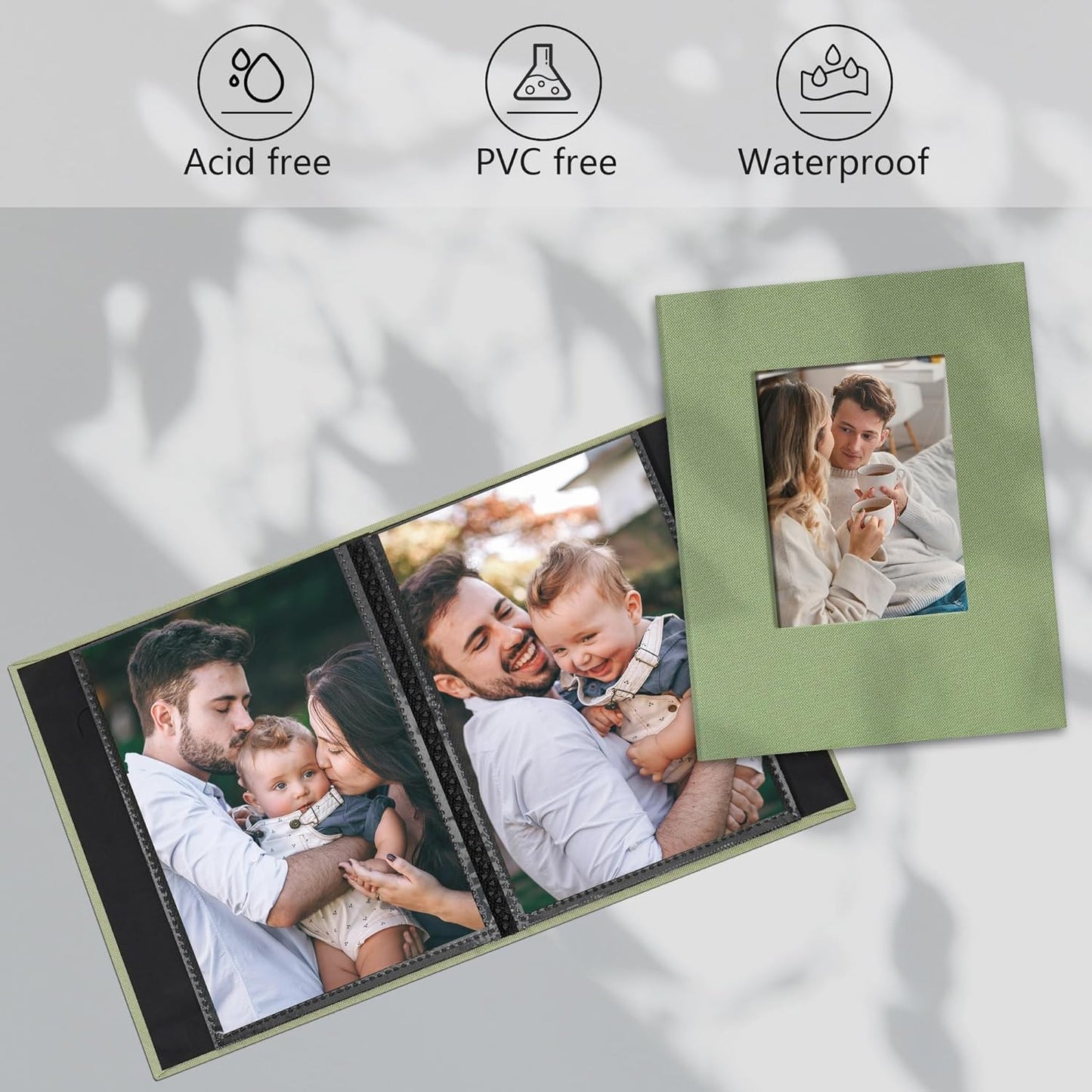 Small 4x6 Photo Album 24 Pockets Linen Cover with Front Window Portable Mini Picture Book for Travel Wedding Memories Organizer Light Green