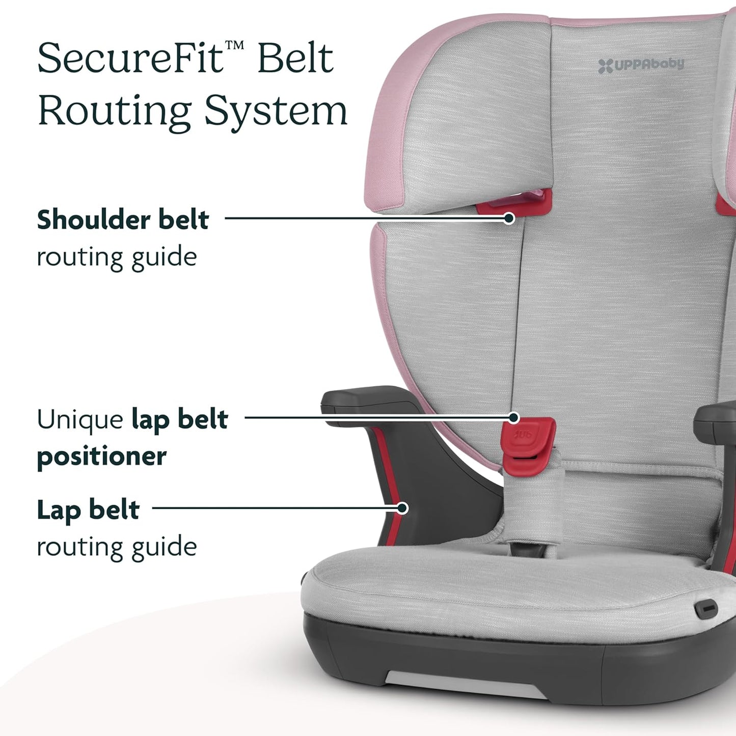 UPPAbaby Alta V2 High Back Booster Seat/Seven-Position, Active Support Headrest for Growing Children/SecureFit Integrated Belt Guide + Positioner/Cup Holder Included/Iris (Grey Mélange/Lavender)