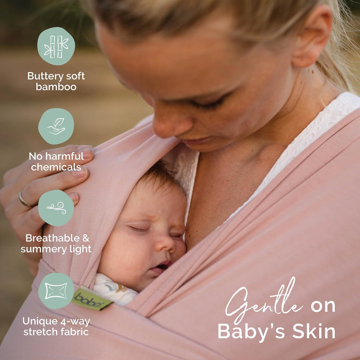 Boba Baby Wrap Carrier – Original Baby Sling Carrier for Newborns (7–35 lbs), Soft, Secure, Hands-Free & Ergonomic, Ideal for Comfortable Bonding, New Parents (Serenity Bloom)