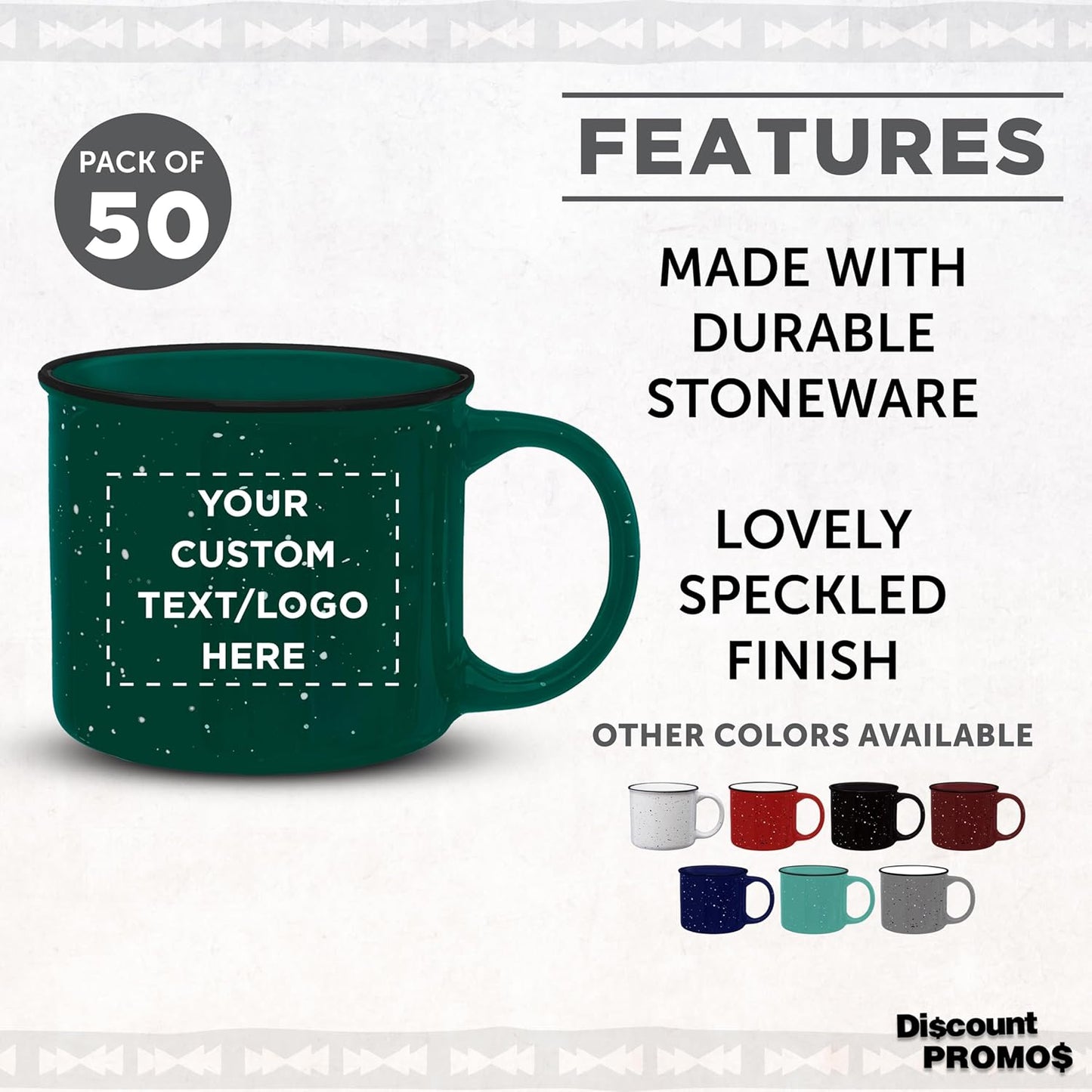 DISCOUNT PROMOS Custom Ceramic Campfire Coffee Mugs 13 oz. Set of 50, Personalized Bulk Pack - Perfect for Tea, Espresso, Cappuccino, Hot Cocoa - Green