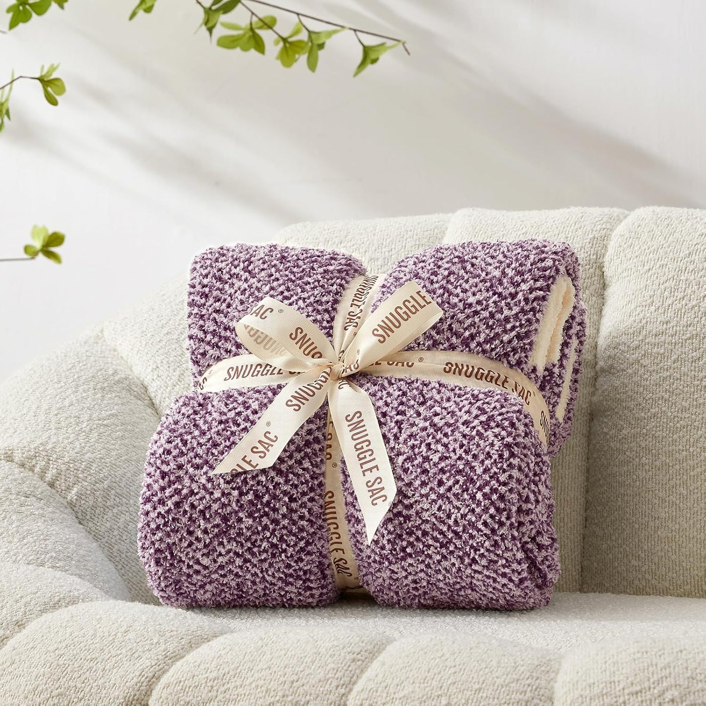 Snuggle Sac Purple Throw Blankets for Couch, Super Soft Warm Blankets Cozy Knit Fuzzy Plush Lightweight Throws for Sofa, Bed,Living Room, Heather Purple, 50x60 inches