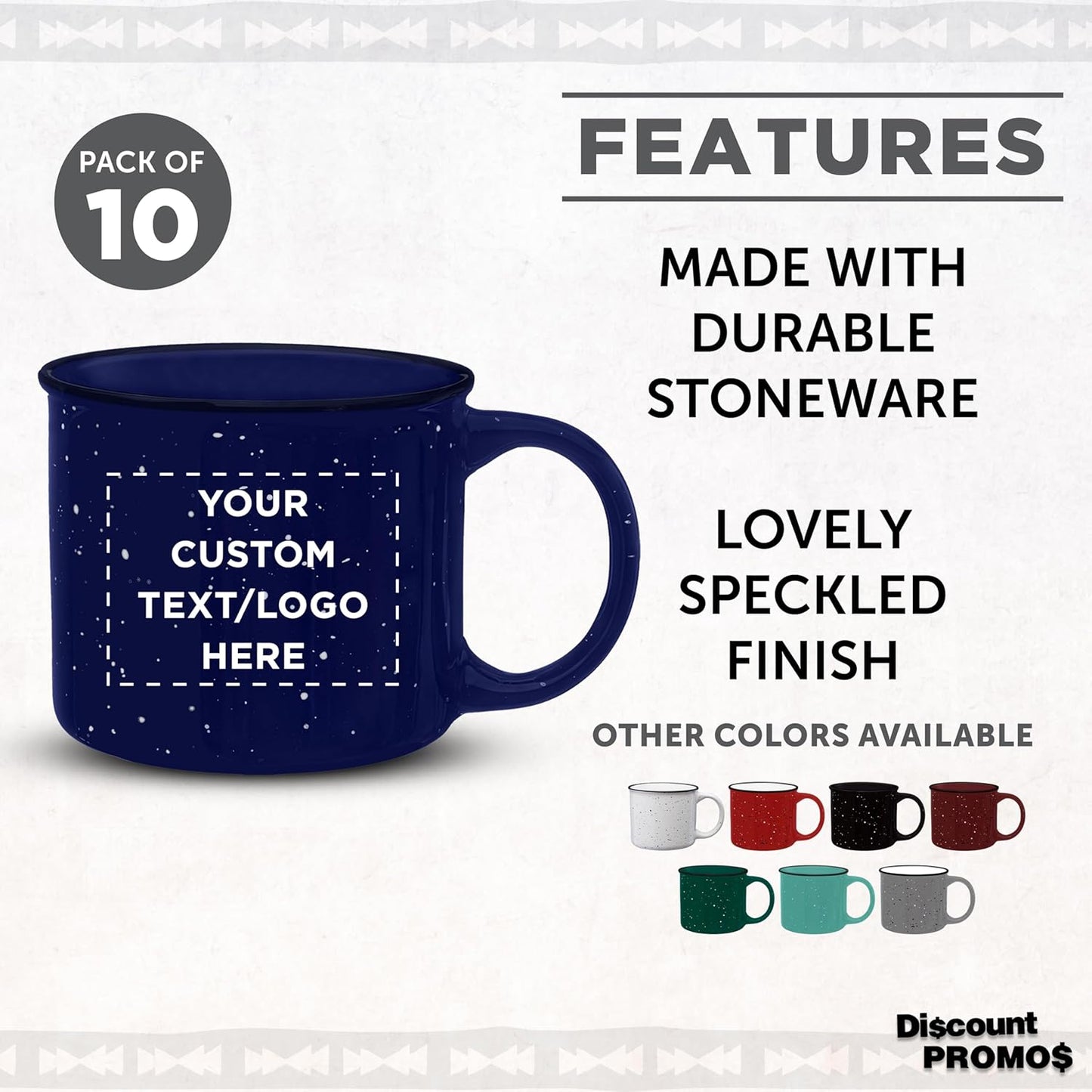 DISCOUNT PROMOS Custom Ceramic Campfire Coffee Mugs 13 oz. Set of 10, Personalized Bulk Pack - Perfect for Tea, Espresso, Cappuccino, Hot Cocoa - Blue