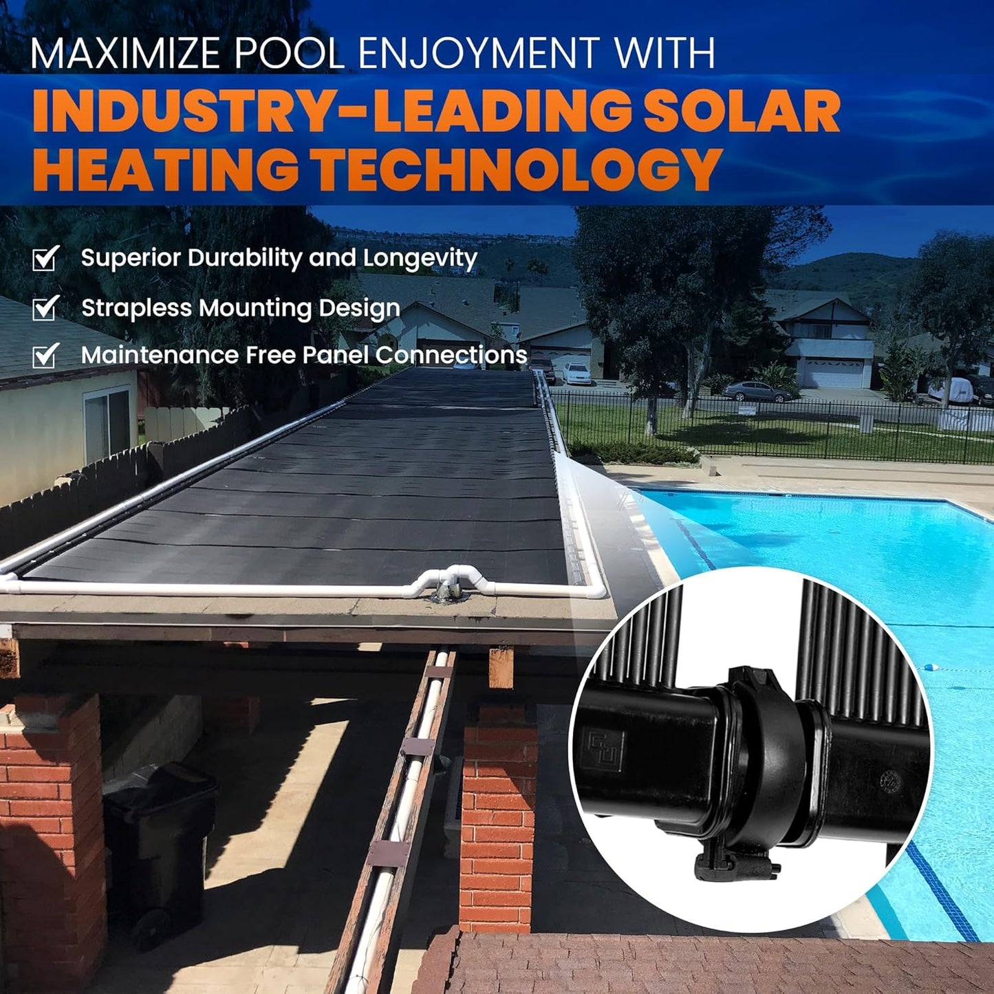 Industrial Grade Solar Pool Heater DIY Kit - Superior High-Wind Strapless Mounting System & Maximum Freeze Resistance (2-4'x6.5' / 52 Square Feet)