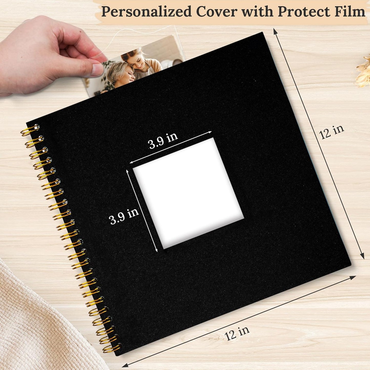 Scrapbook Photo Album Linen Cover, 12 x 12 Inch Hardcover Kraft White Pages Memory Book, for Travel Wedding Guest Book Christmas Baby Shower (40 Sheets/ 80 Pages,Black)