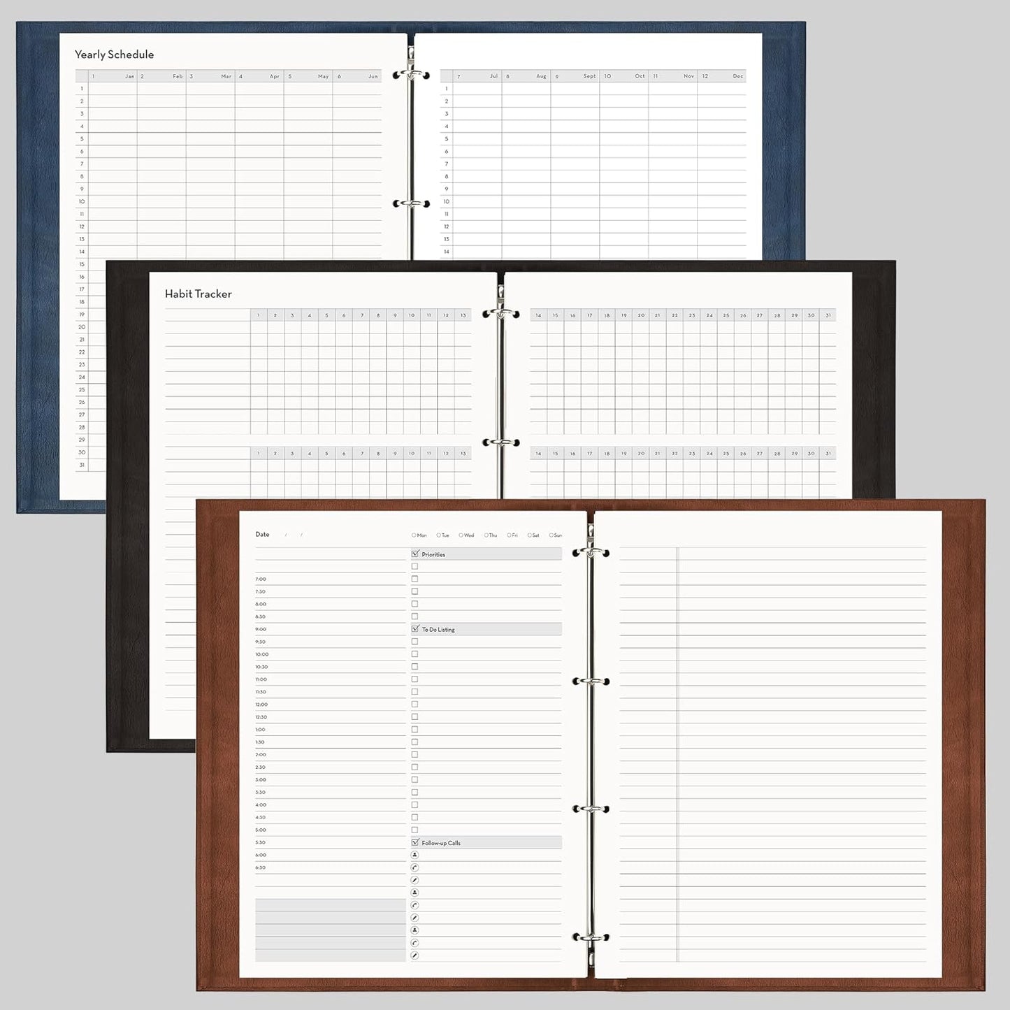 EMSHOI Undated Daily Planner - A4 Large to Do List Notebook Appointment Book for Productivity Time Management, with Hourly Planner Refills, Hardcover Binder Leather Journal - 240 Pages, 8.5x11