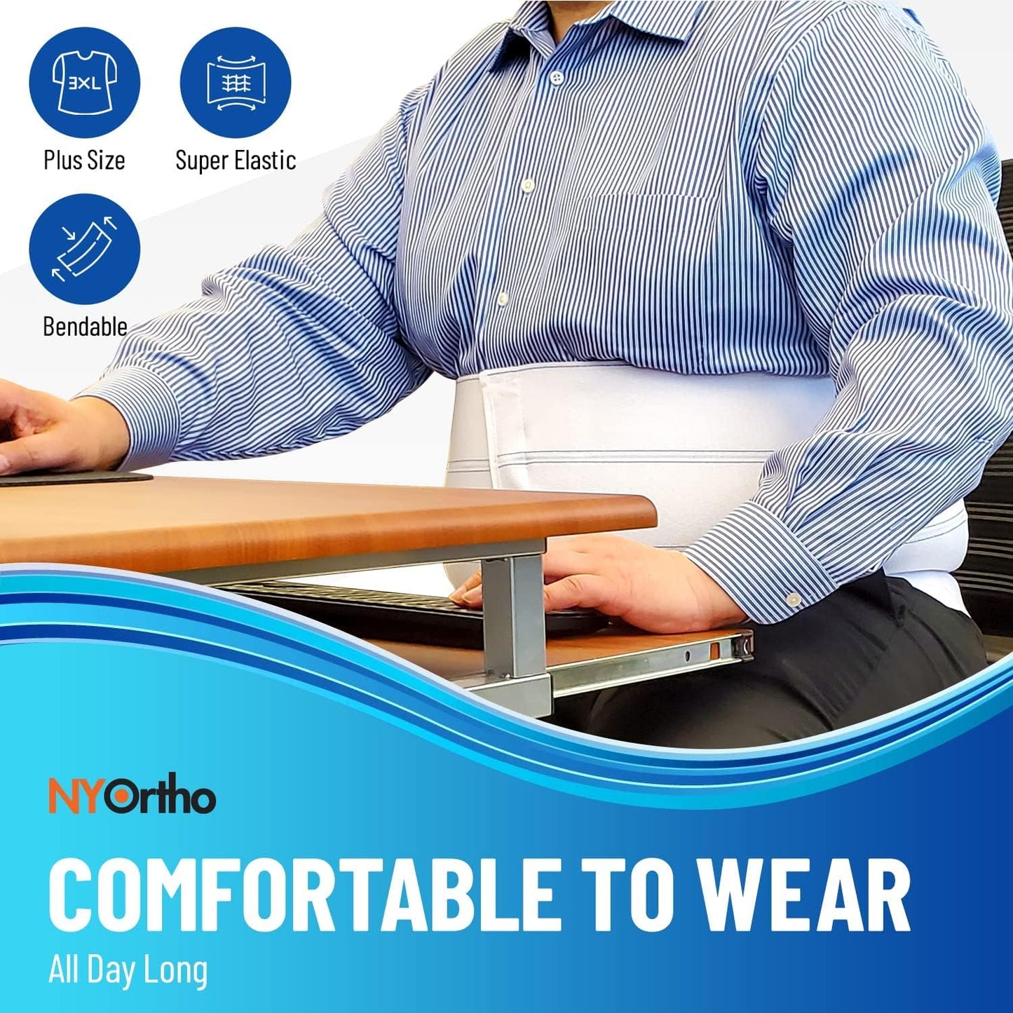 NYOrtho Bariatric Abdominal Binder,12-Inch Wide Elastic Belly Wrap for Plus-Size Men and Women,Post-Surgery Stomach Compression Garment for Hernia Surgery, Natural Birth, Abdominal Injuries