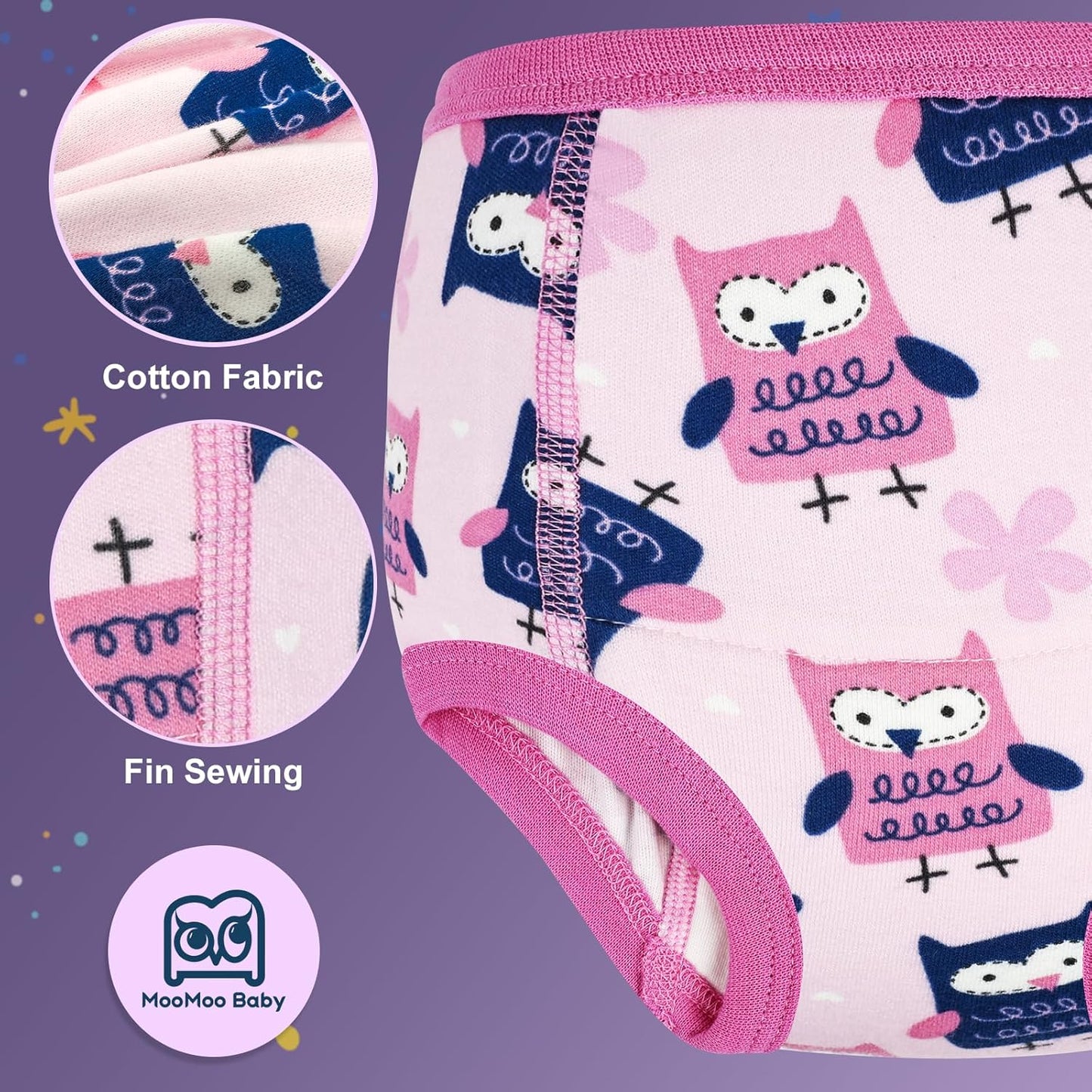 MooMoo Baby Absorbent Potty Training Pants 8 Packs Cotton Training Underwear for Girls 8T