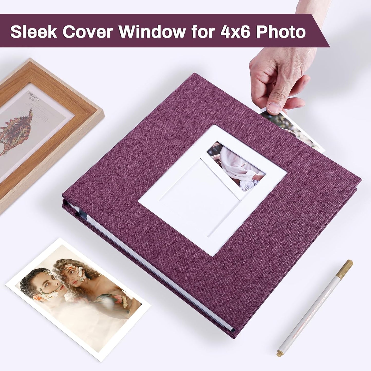 Photo Album Self Adhesive Pages Scrapbook Large Magnetic Photo Albums with Sticky Pages Scrapbooks for Wedding Baby for 4x6 5x7 8x10 Picture Photo Books 11x10.6 Purple 40 Pages