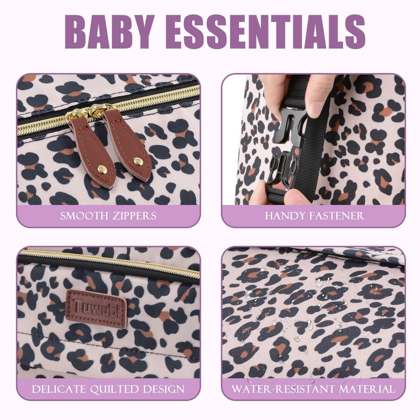 Tuwubi Diaper Bag Tote,Baby Diaper Bag with Pacifier Case Large Travel Diaper Tote Caddy for Mom and Dad Multifunction Large Baby Bag - M-Leopard Print