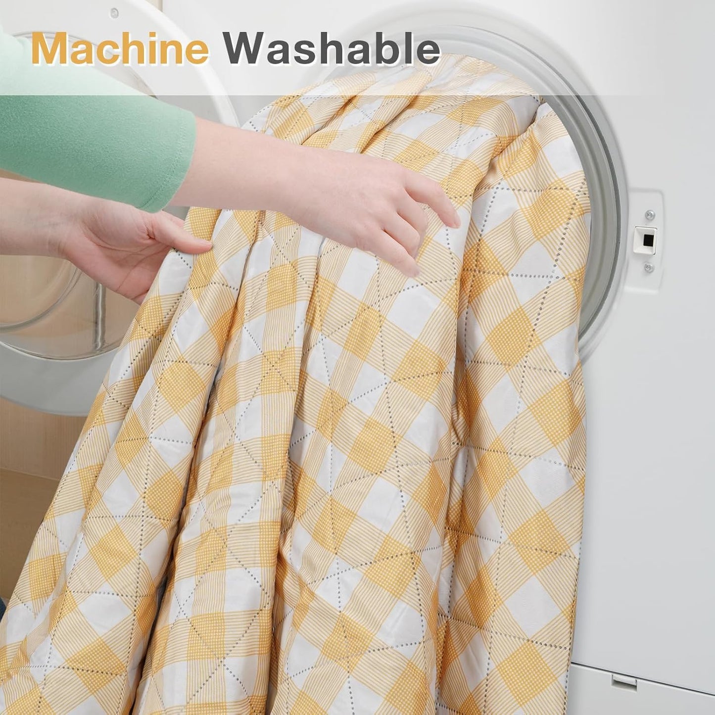 Picnic Blanket, 80''x80'' Waterproof Outdoor Blankets, Picnic Mat Washable for Beach, Picnic Blankets for Camping on Grass with Shoulder Strap - Yellow & White