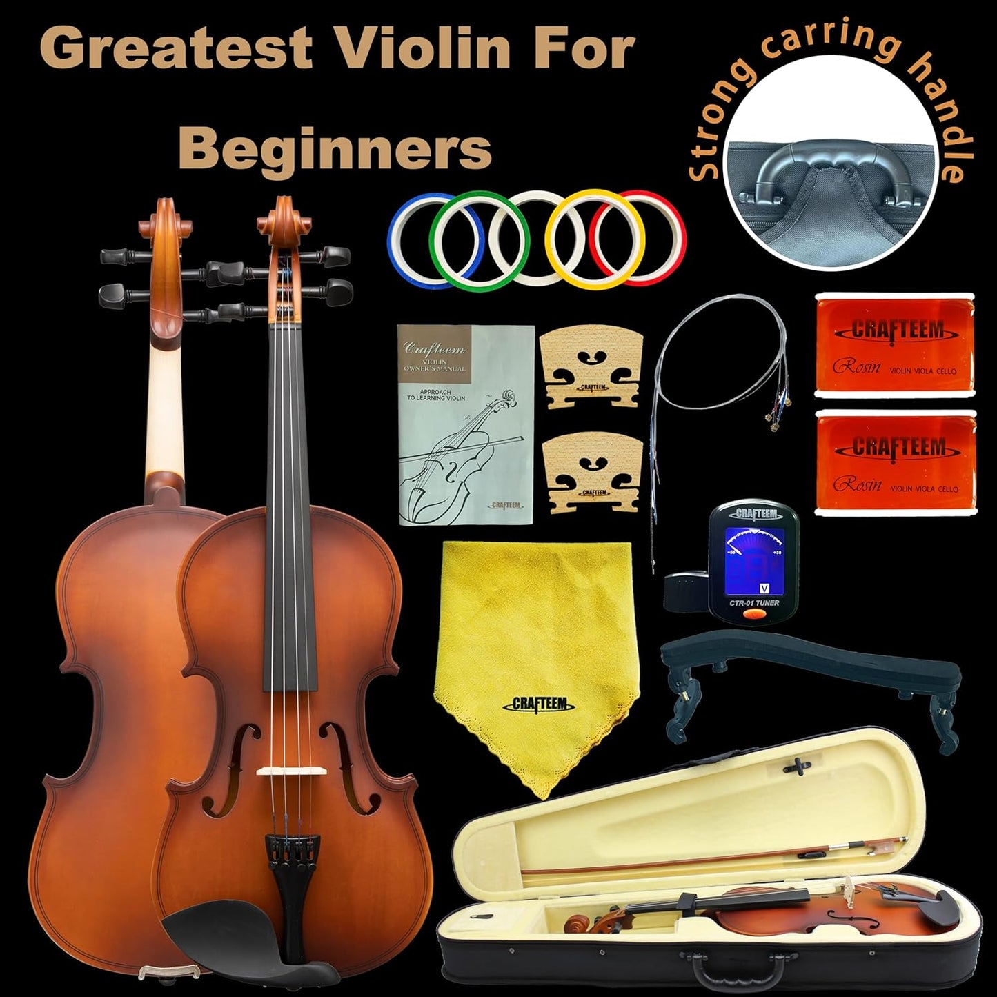 Handcrafted Premium Violin Outfit for Kids Beginner, Student, and Adults -Perfect Your Sound and Unlock Your Musical Potential with Confidence. (Matte Antique, 1/2)