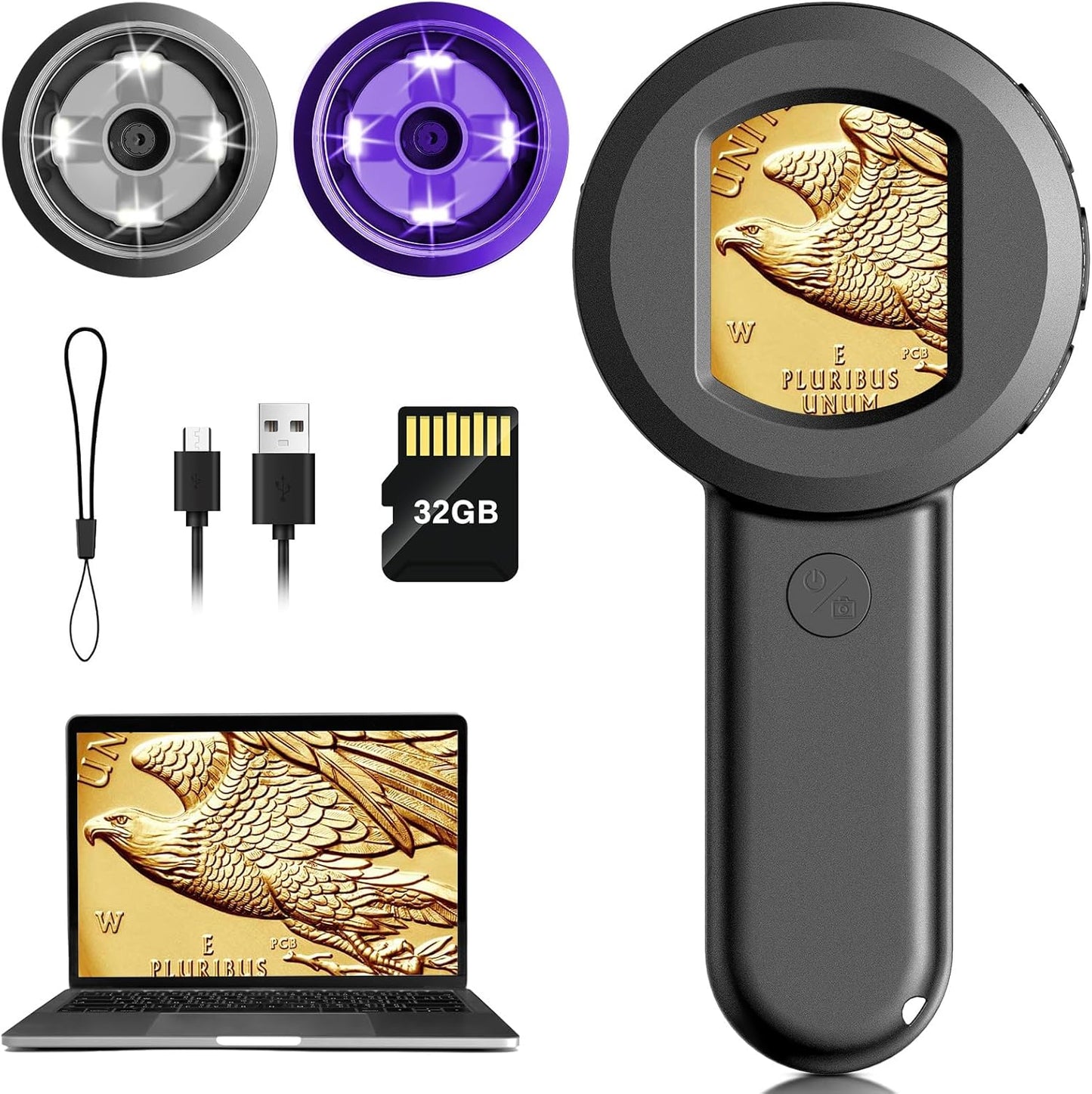 Pocket Digital Microscope for Adults Kids: 100X Handheld Magnifying Glass with Light, USB Coin Magnifier for Collector, Portable Jewelers Loupe with 2" Screen, Mini Scope for Trichome
