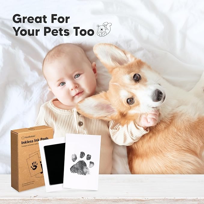 4-Pack Inkless Baby Hand and Footprint Kit - Mess Free Ink Pad for Newborn Keepsake, Dog Nose & Paw Print Kit, Clean Touch Ink Pad for Baby Hand & Footprints, Ideal New Mom Gifts (Jet Black)