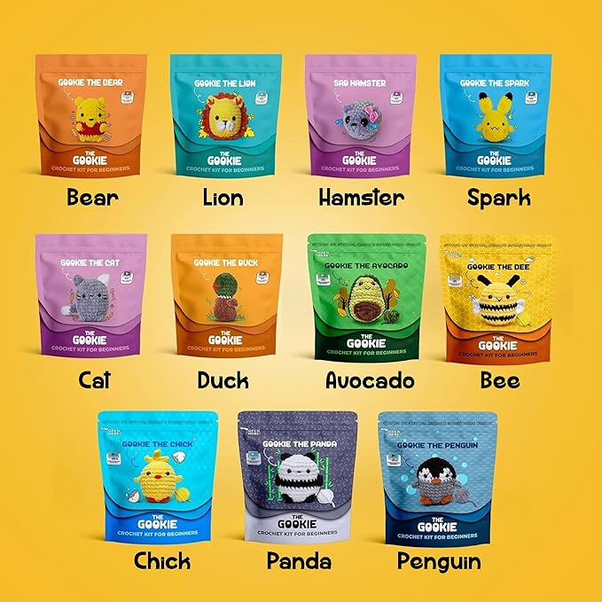 THE GOOKIE Amigurumi Crochet Kit for Beginners – DIY Crochet Kit with Yarn, Hook, Eyes & Stuffing – Easy Starter Set with Video Tutorials – Cute Plush Toy Craft Gift for Kids, Teens & Adults (Lion)