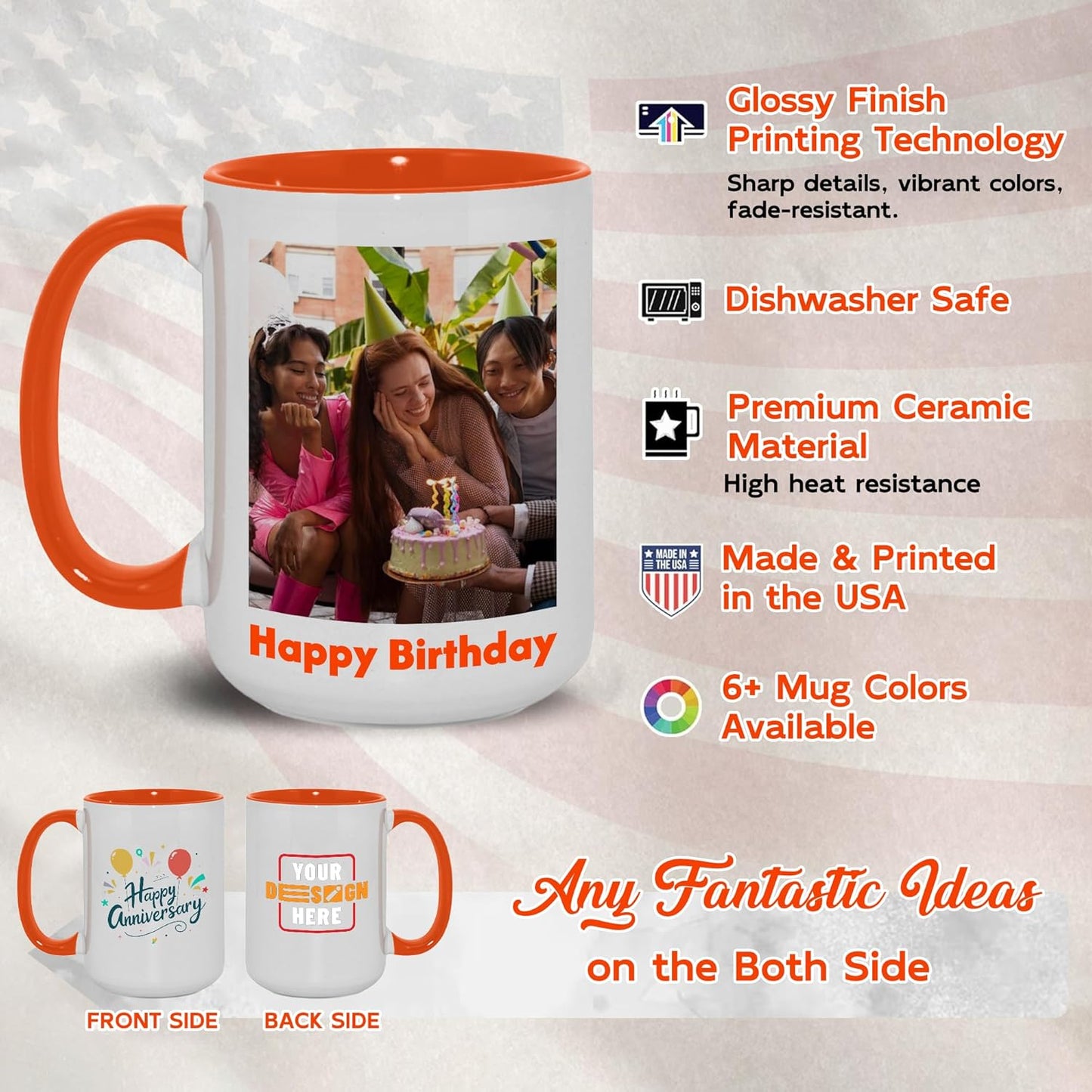 Custom Mug Upload Your Picture Personalized Coffee Mug with Photo Text Name Customized Cup Unique Ideas Gifts for Men Women Mom Dad Halloween Christmas Thanksgiving Friend Family (Orange, 11oz)