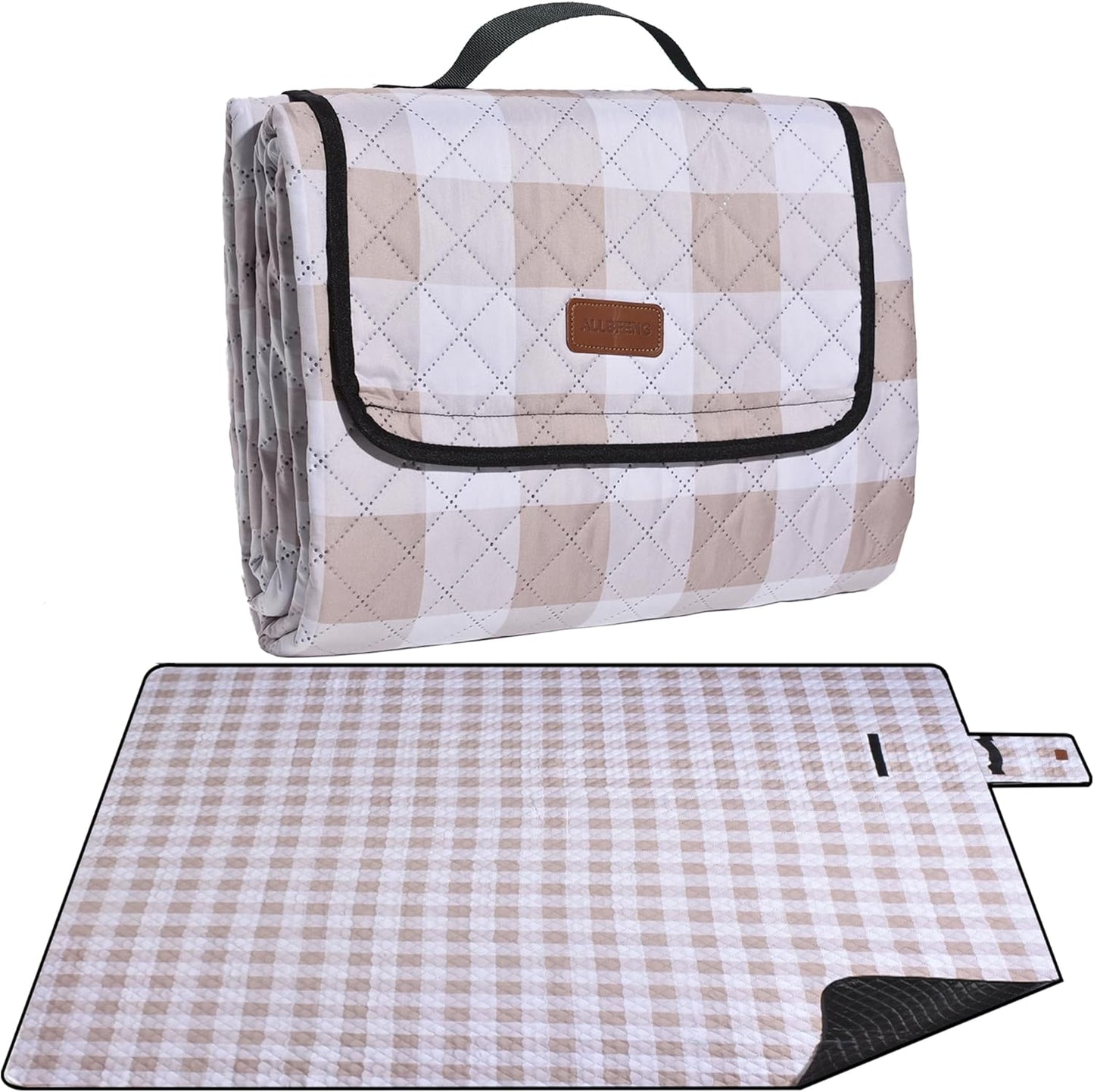 Extra Large Picnic Blanket 80''x 60'' Picnic Mat Waterproof Sand Proof Foldable for Beach, 5-Layer Outdoor Blanket for 6 to 8 Adults,Camping Lawn Hiking Travel Park Music Festival Wedding Mats(Brown)